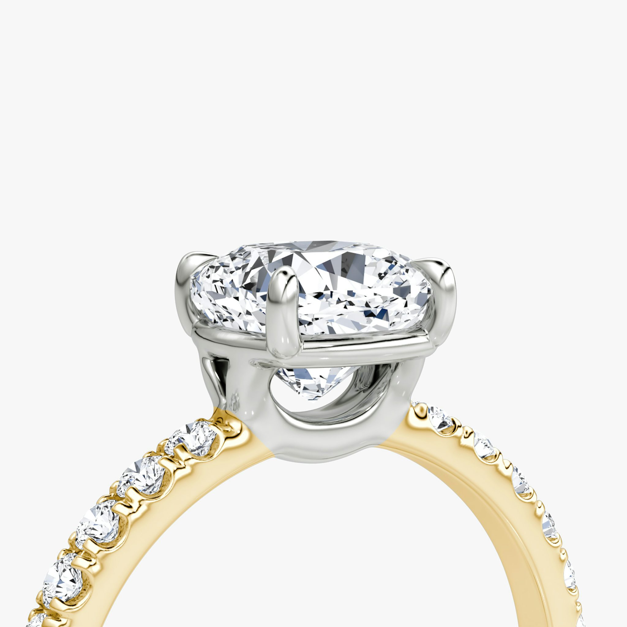 The Signature | Cushion | 18k | Yellow Gold and Platinum | bandAccent: Pavé | bandWidth: large | hiddenHalo: no | diamondOrientation: vertical | caratWeight: other