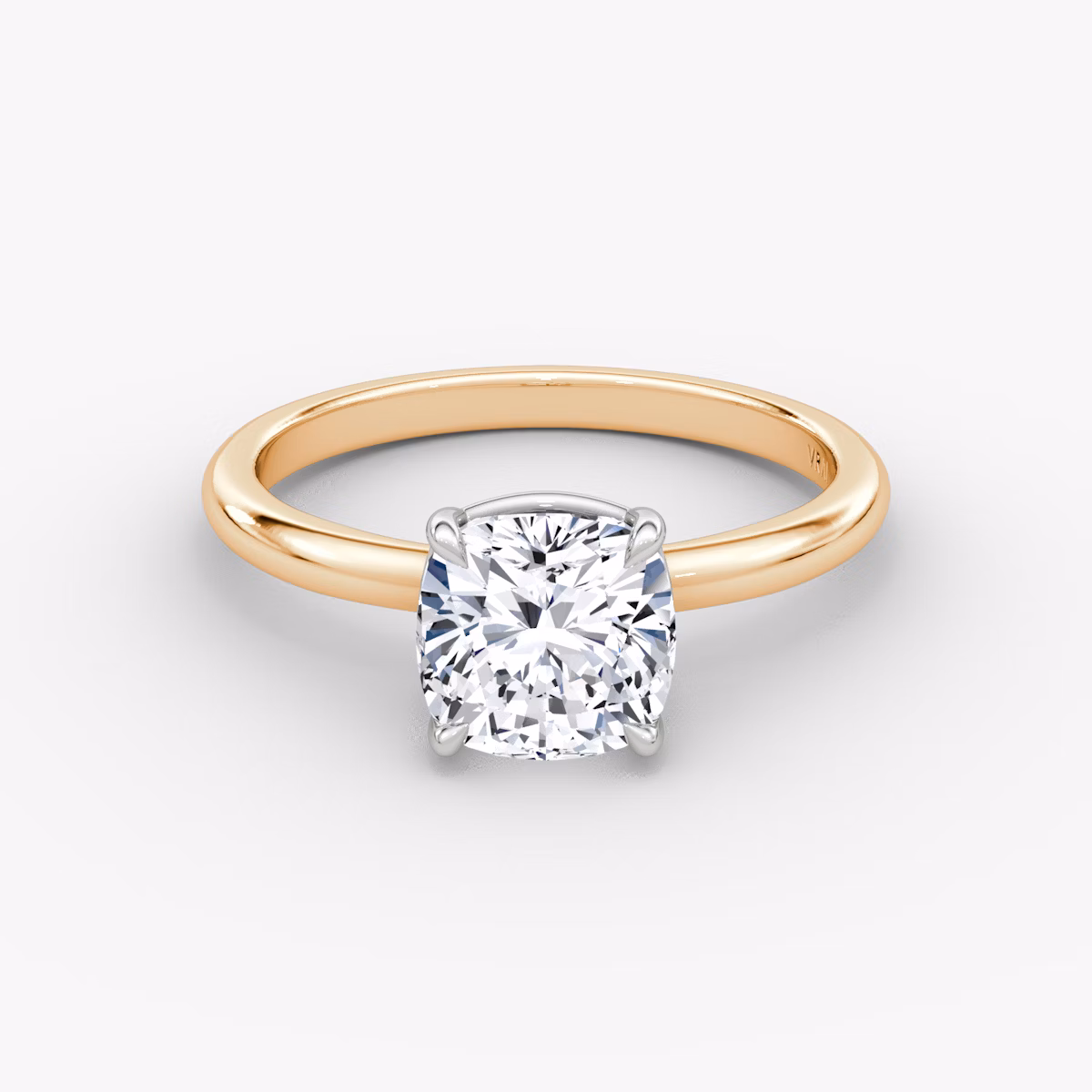 The Signature | Cushion | 14k | Rose Gold and Platinum | bandAccent: Plain | bandWidth: large | hiddenHalo: no | diamondOrientation: vertical | caratWeight: other