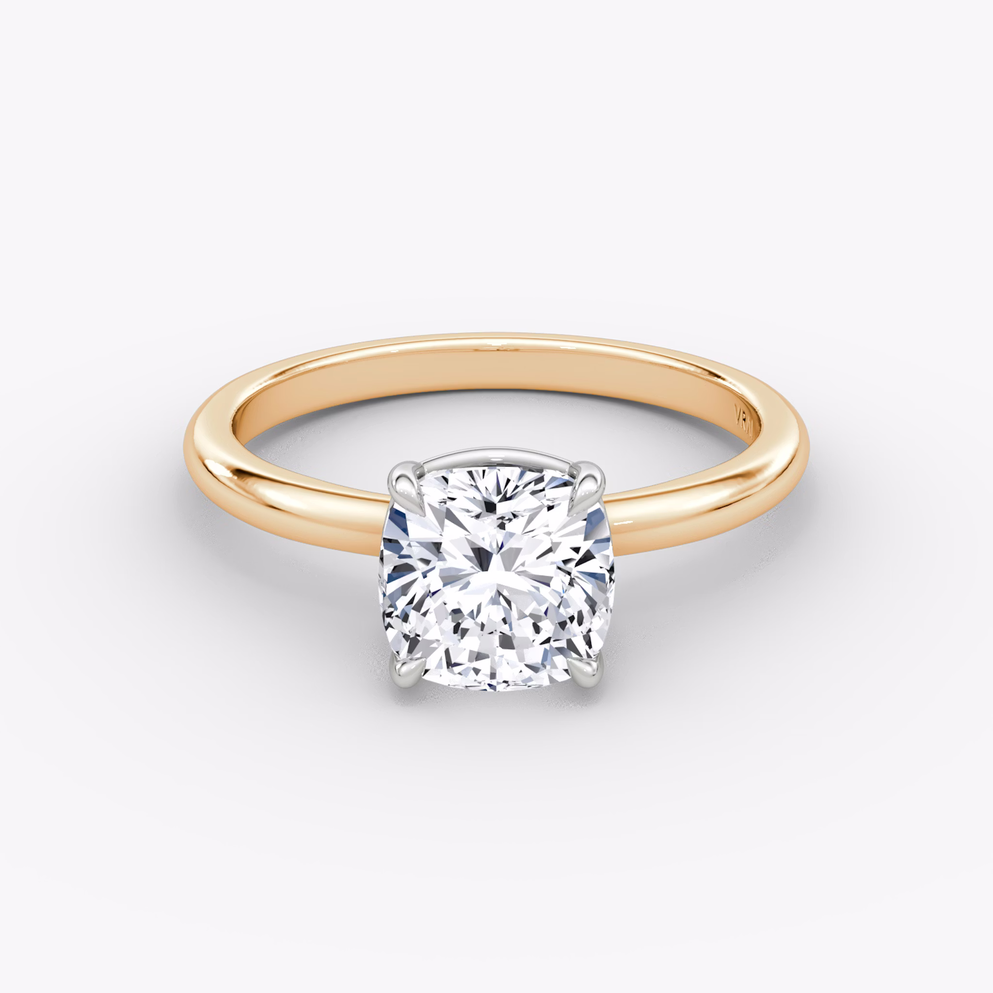 The Signature | Cushion | 14k | Rose Gold and Platinum | bandAccent: Plain | bandWidth: large | hiddenHalo: no | diamondOrientation: vertical | caratWeight: other