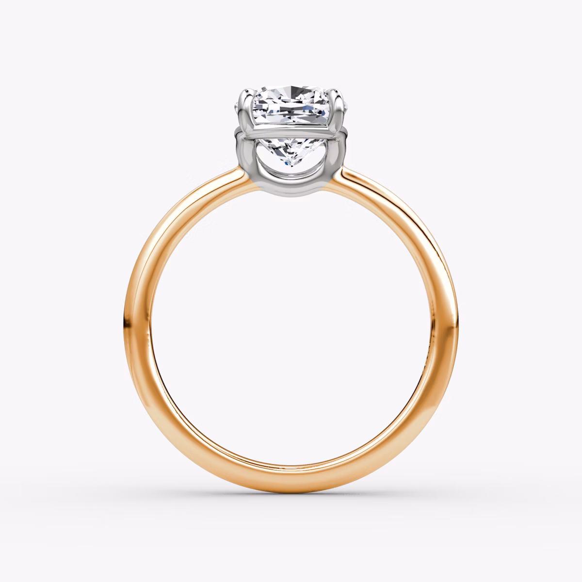 The Signature | Cushion | 14k | Rose Gold and Platinum | bandAccent: Plain | bandWidth: large | hiddenHalo: no | diamondOrientation: vertical | caratWeight: other