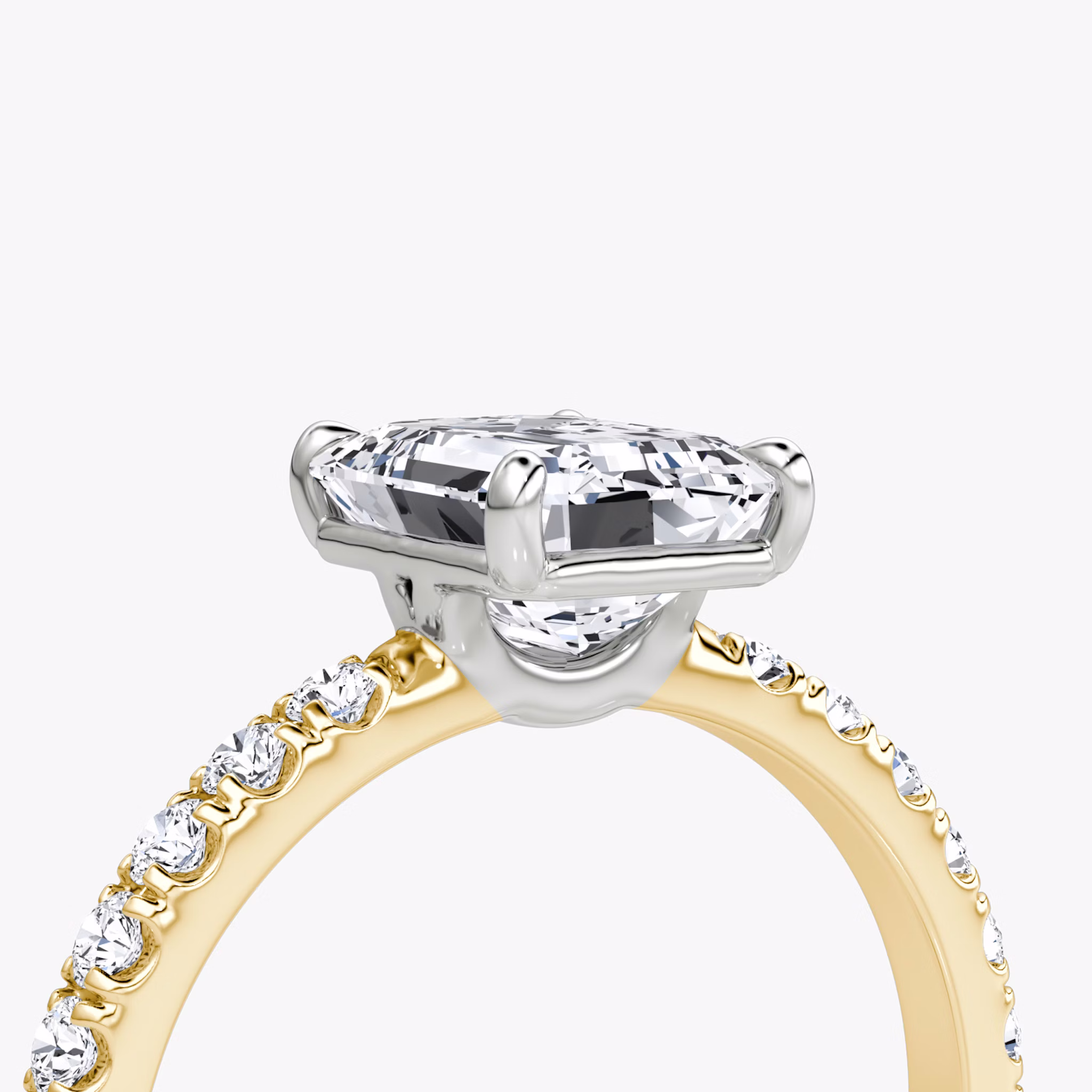 The Signature | Emerald | 18k | Yellow Gold and Platinum | bandAccent: Pavé | bandWidth: large | hiddenHalo: no | diamondOrientation: vertical | caratWeight: other