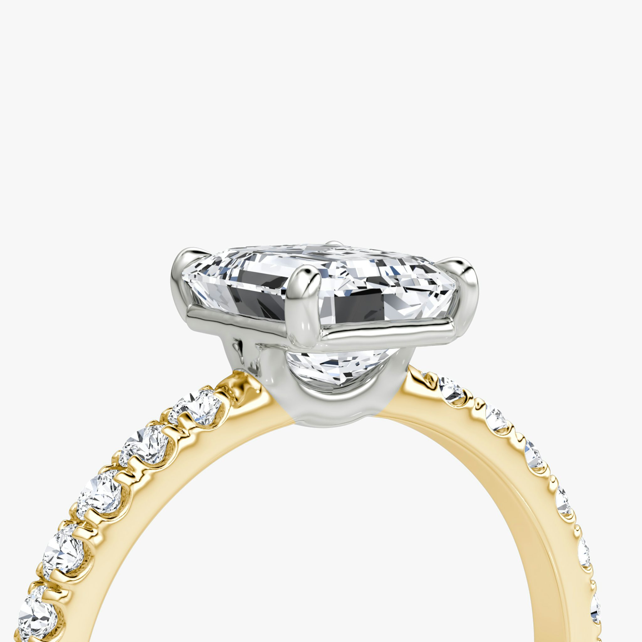 The Signature | Emerald | 18k | Yellow Gold and Platinum | bandAccent: Pavé | bandWidth: large | hiddenHalo: no | diamondOrientation: vertical | caratWeight: other