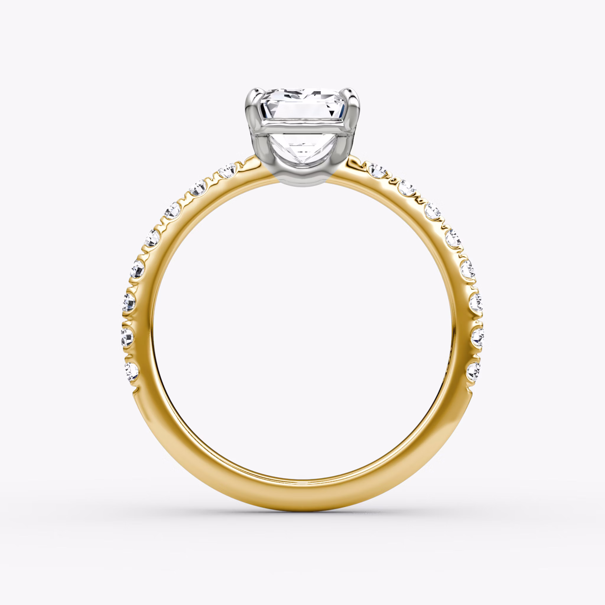The Signature | Emerald | 18k | Yellow Gold and Platinum | bandAccent: Pavé | bandWidth: large | hiddenHalo: no | diamondOrientation: vertical | caratWeight: other