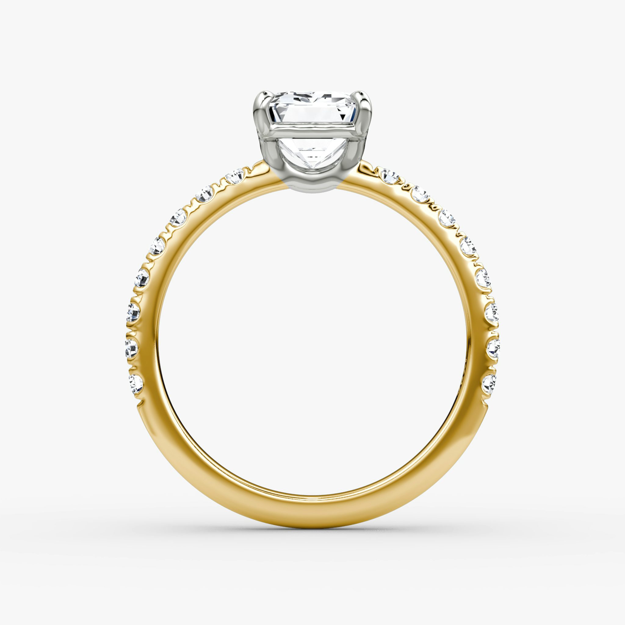The Signature | Emerald | 18k | Yellow Gold and Platinum | bandAccent: Pavé | bandWidth: large | hiddenHalo: no | diamondOrientation: vertical | caratWeight: other