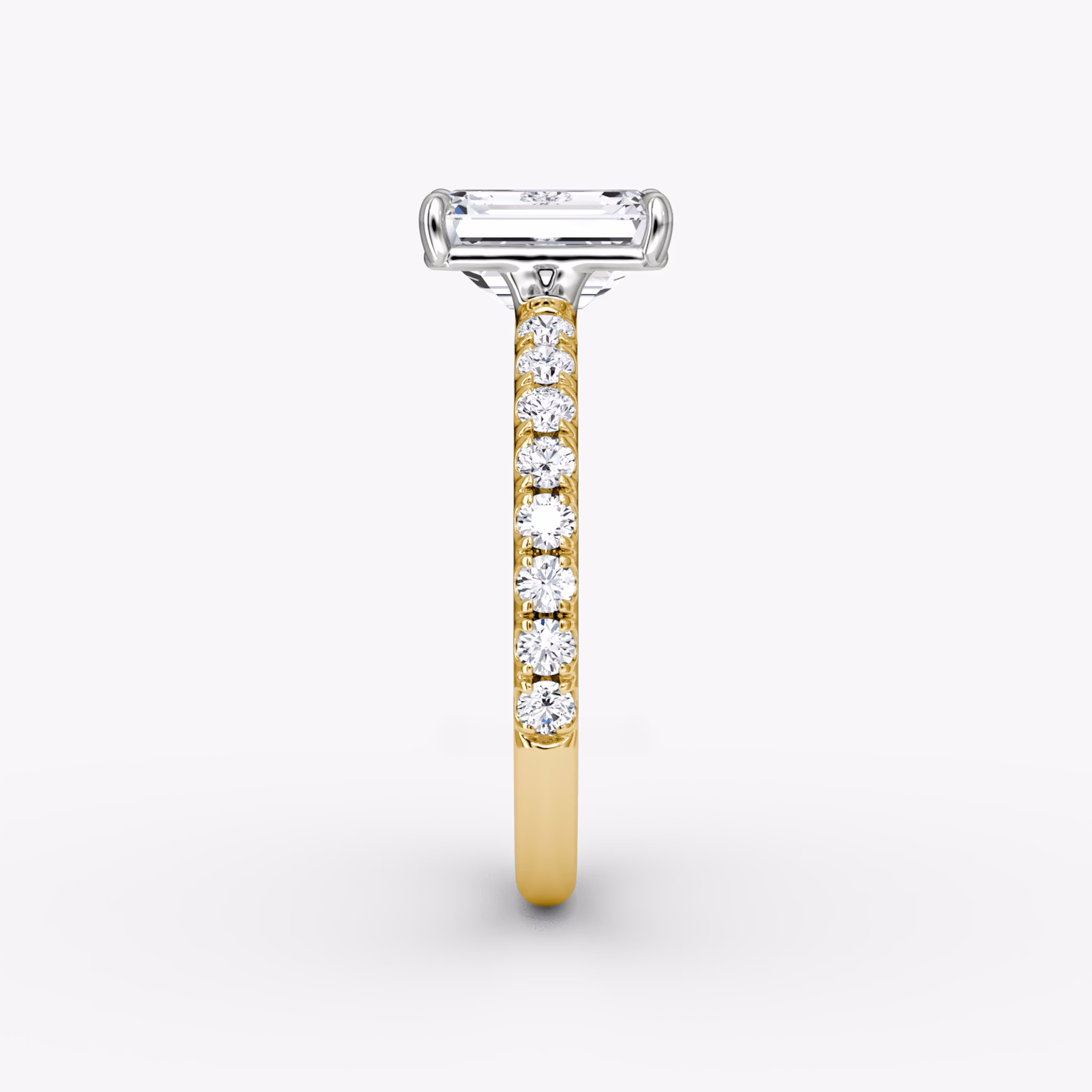 The Signature | Emerald | 18k | Yellow Gold and Platinum | bandAccent: Pavé | bandWidth: large | hiddenHalo: no | diamondOrientation: vertical | caratWeight: other