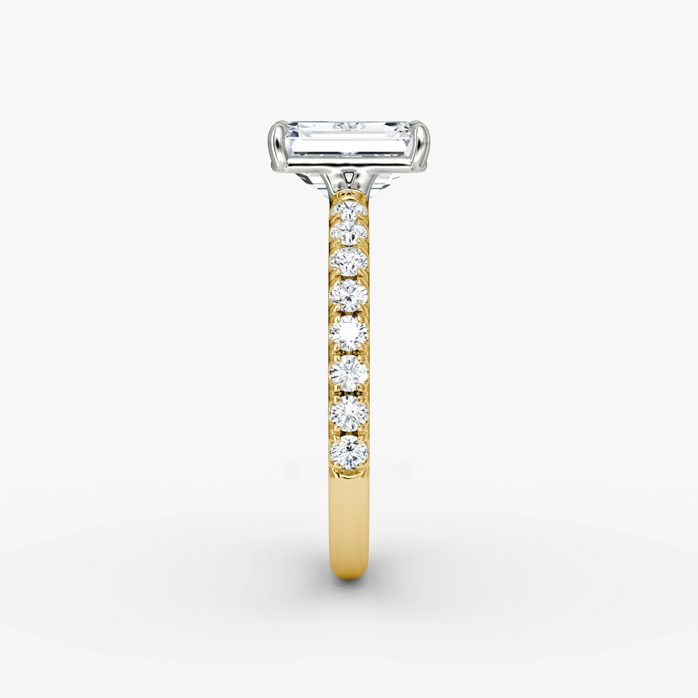 The Signature | Emerald | 18k | Yellow Gold and Platinum | bandAccent: Pavé | bandWidth: large | hiddenHalo: no | diamondOrientation: vertical | caratWeight: other