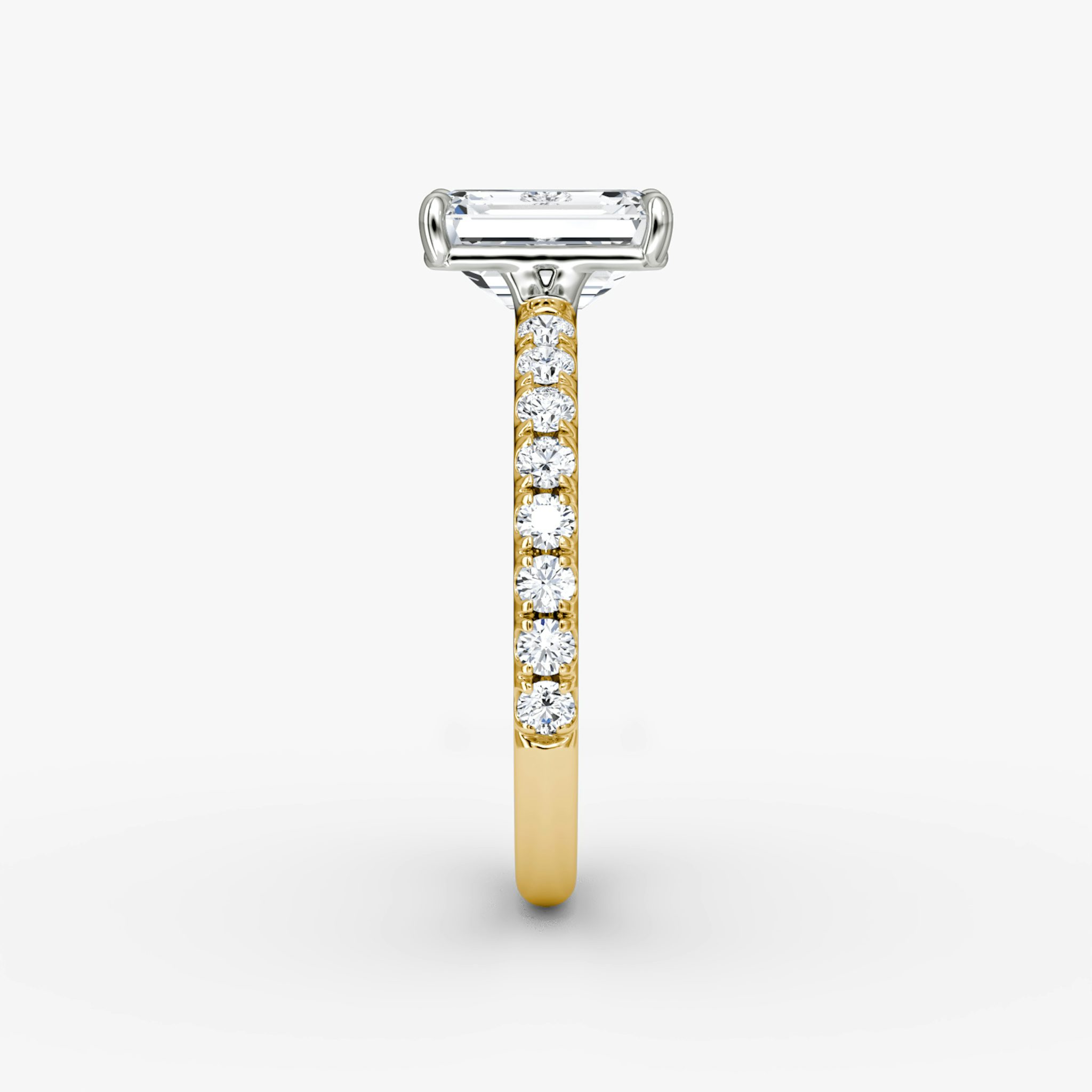 The Signature | Emerald | 18k | Yellow Gold and Platinum | bandAccent: Pavé | bandWidth: large | hiddenHalo: no | diamondOrientation: vertical | caratWeight: other