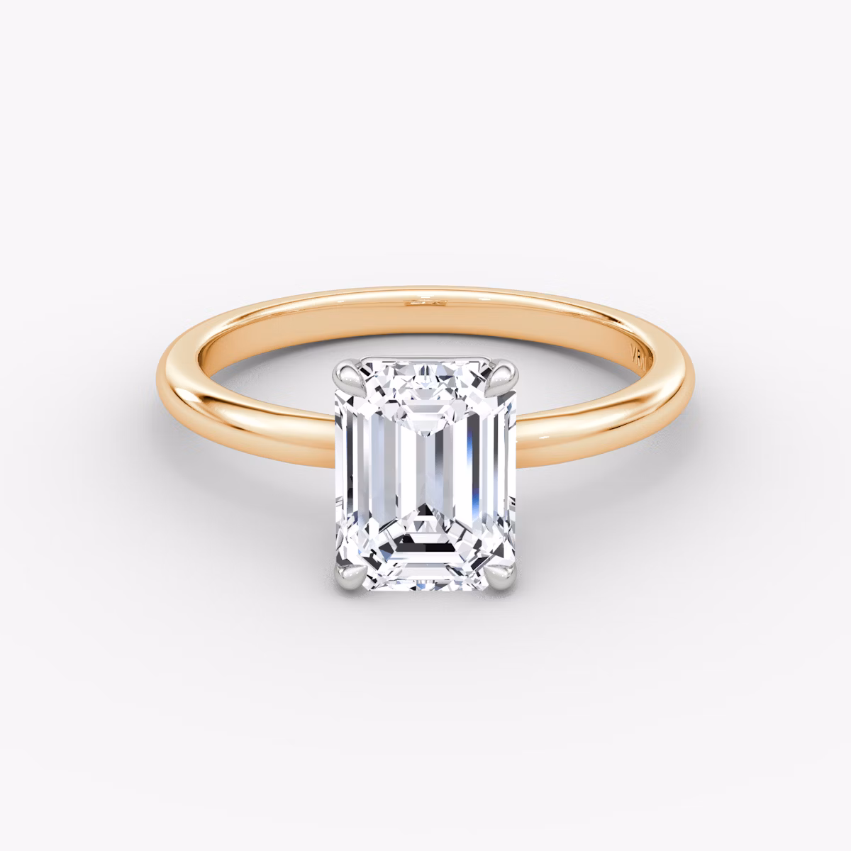The Signature | Emerald | 14k | Rose Gold and Platinum | bandAccent: Plain | bandWidth: large | hiddenHalo: no | diamondOrientation: vertical | caratWeight: other