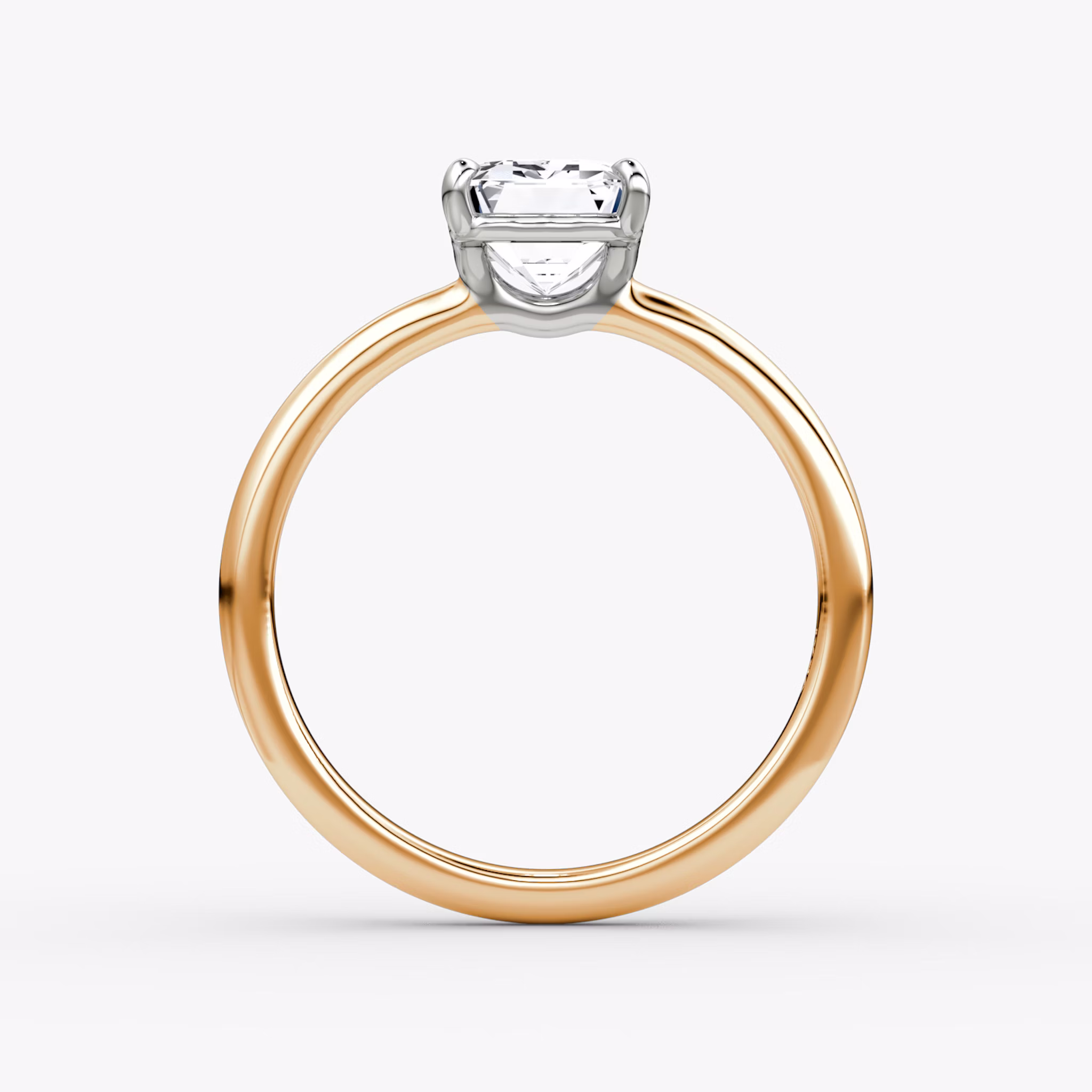 The Signature | Emerald | 14k | Rose Gold and Platinum | bandAccent: Plain | bandWidth: large | hiddenHalo: no | diamondOrientation: vertical | caratWeight: other