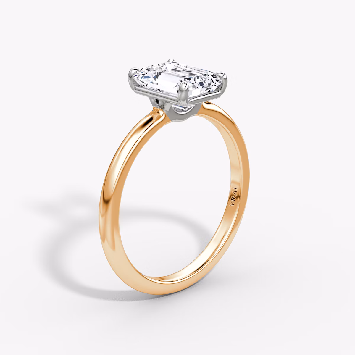 The Signature | Emerald | 14k | Rose Gold and Platinum | bandAccent: Plain | bandWidth: large | hiddenHalo: no | diamondOrientation: vertical | caratWeight: other
