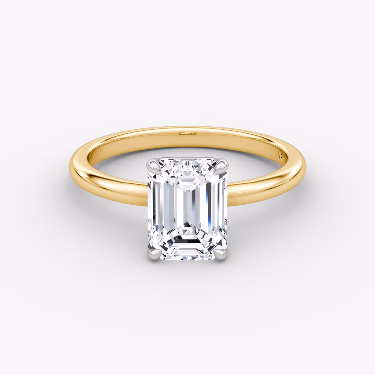 The Signature | Emerald | 18k | Yellow Gold and Platinum | bandAccent: Plain | bandWidth: large | hiddenHalo: no | diamondOrientation: vertical | caratWeight: other