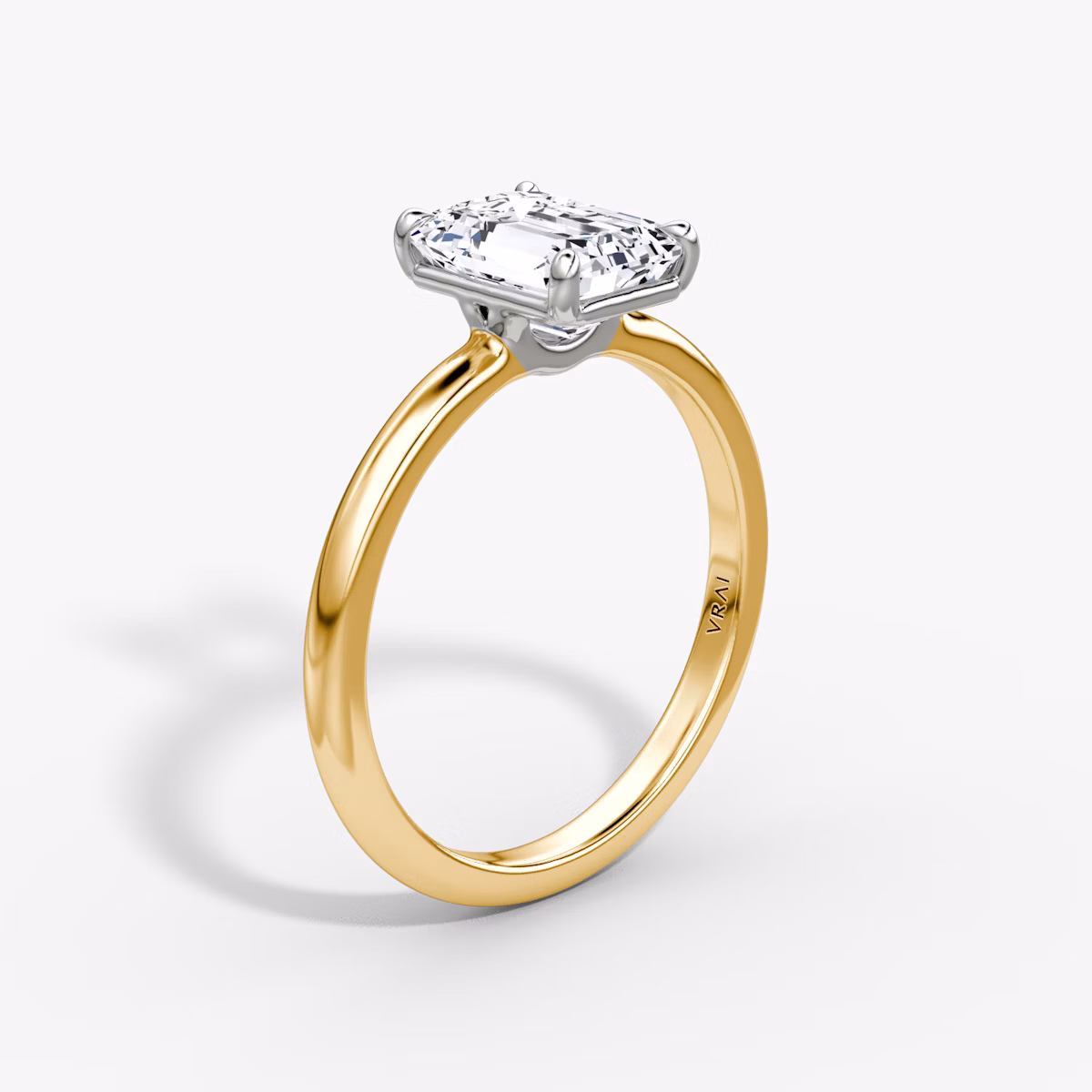 The Signature | Emerald | 18k | Yellow Gold and Platinum | bandAccent: Plain | bandWidth: large | hiddenHalo: no | diamondOrientation: vertical | caratWeight: other