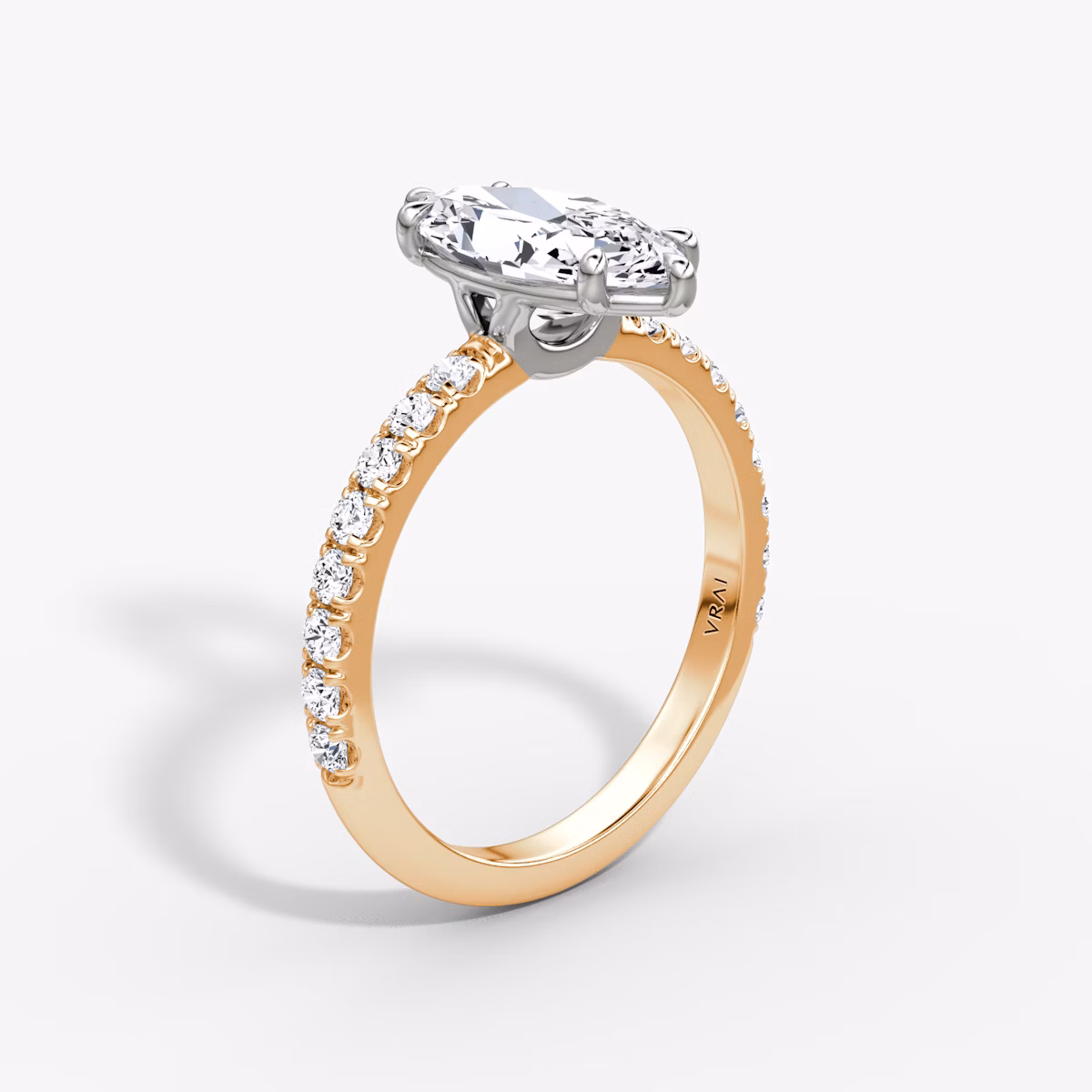 The Signature | Marquise | 14k | Rose Gold and Platinum | bandAccent: Pavé | bandWidth: large | hiddenHalo: no | diamondOrientation: vertical | caratWeight: other