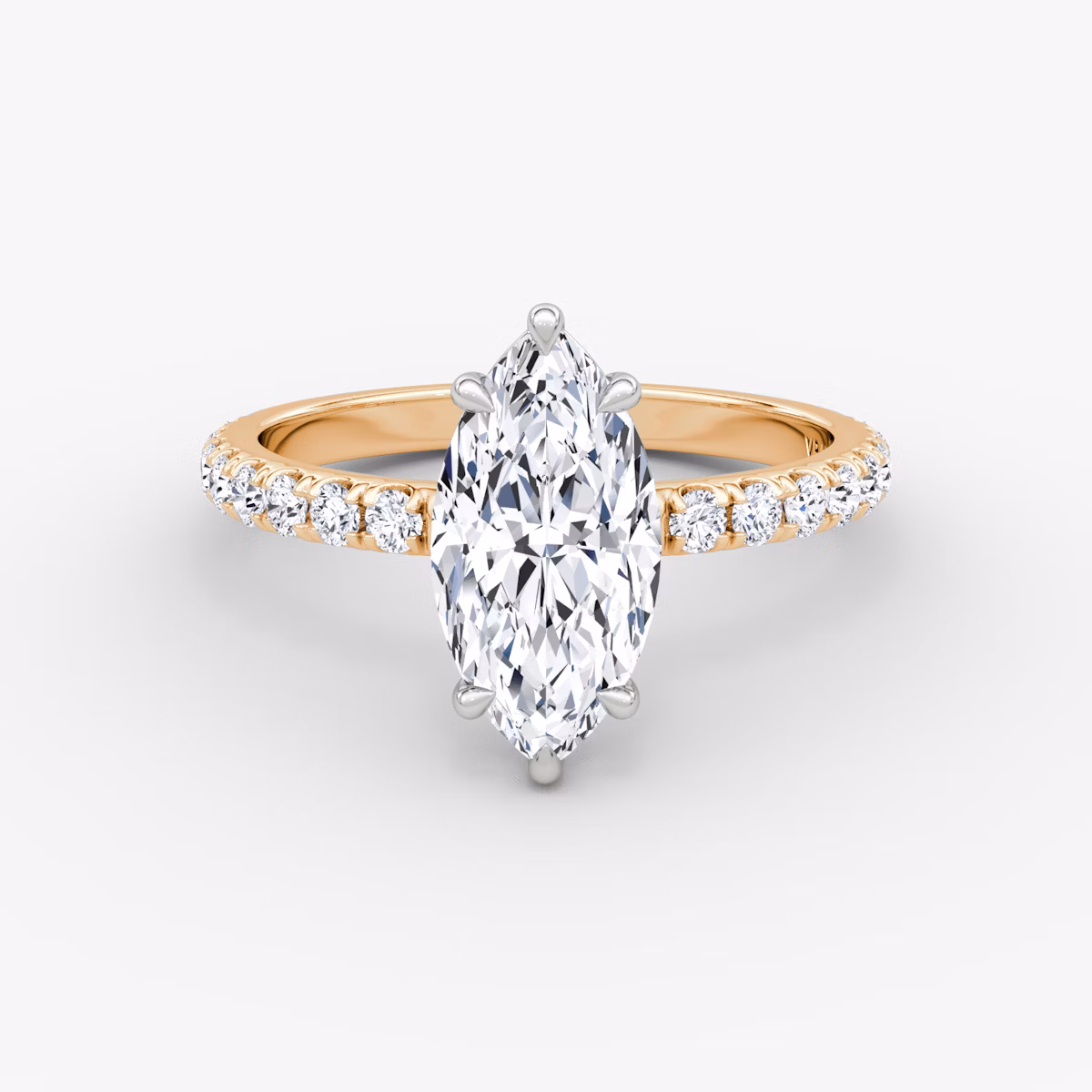 The Signature | Marquise | 14k | Rose Gold and Platinum | bandAccent: Pavé | bandWidth: large | hiddenHalo: no | diamondOrientation: vertical | caratWeight: other