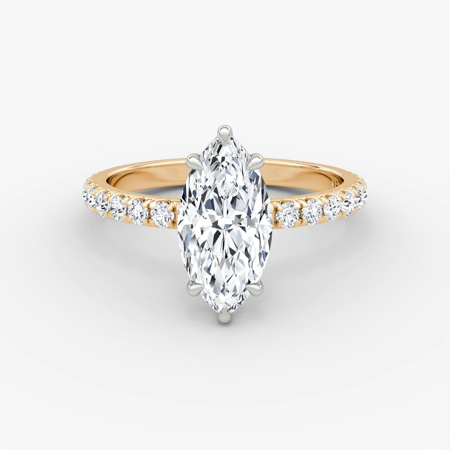 The Signature | Marquise | 14k | Rose Gold and Platinum | bandAccent: Pavé | bandWidth: large | hiddenHalo: no | diamondOrientation: vertical | caratWeight: other