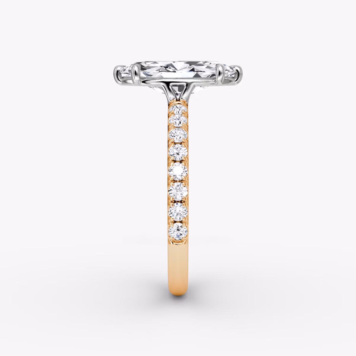 The Signature | Marquise | 14k | Rose Gold and Platinum | bandAccent: Pavé | bandWidth: large | hiddenHalo: no | diamondOrientation: vertical | caratWeight: other