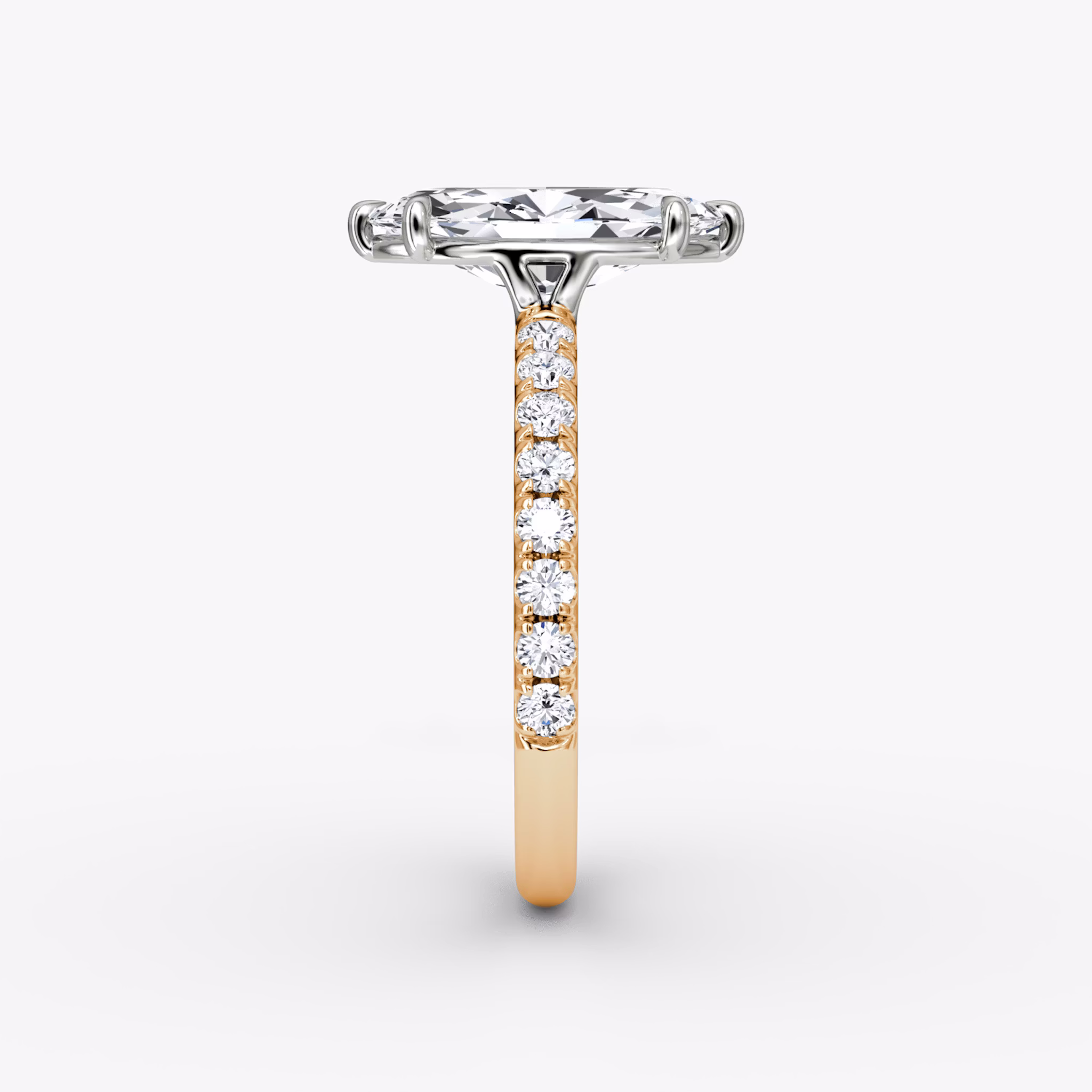The Signature | Marquise | 14k | Rose Gold and Platinum | bandAccent: Pavé | bandWidth: large | hiddenHalo: no | diamondOrientation: vertical | caratWeight: other