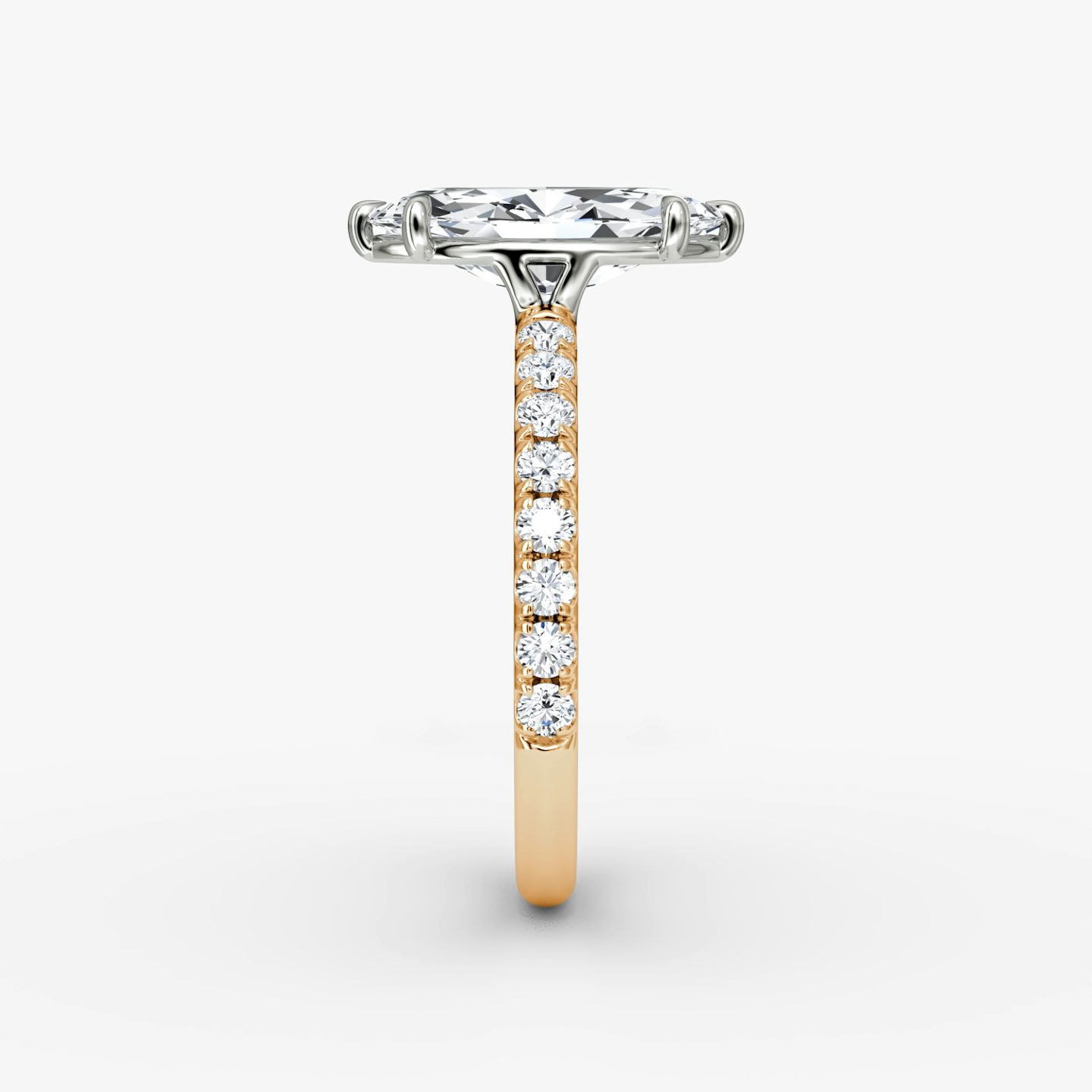 The Signature | Marquise | 14k | Rose Gold and Platinum | bandAccent: Pavé | bandWidth: large | hiddenHalo: no | diamondOrientation: vertical | caratWeight: other