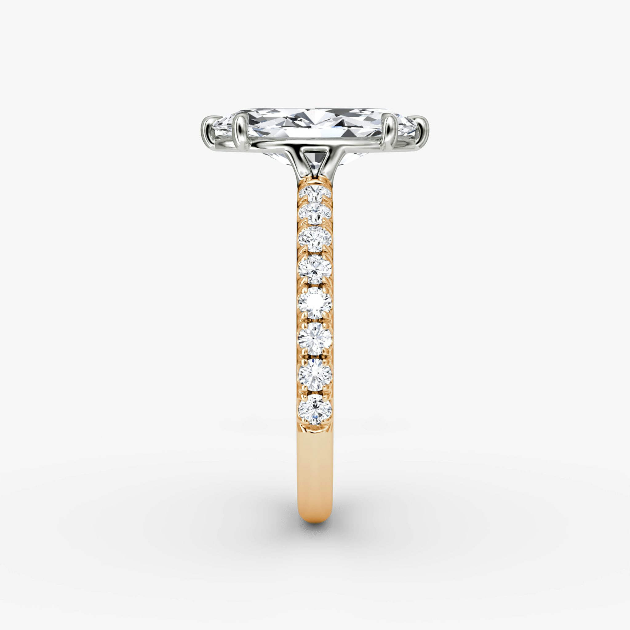 The Signature | Marquise | 14k | Rose Gold and Platinum | bandAccent: Pavé | bandWidth: large | hiddenHalo: no | diamondOrientation: vertical | caratWeight: other