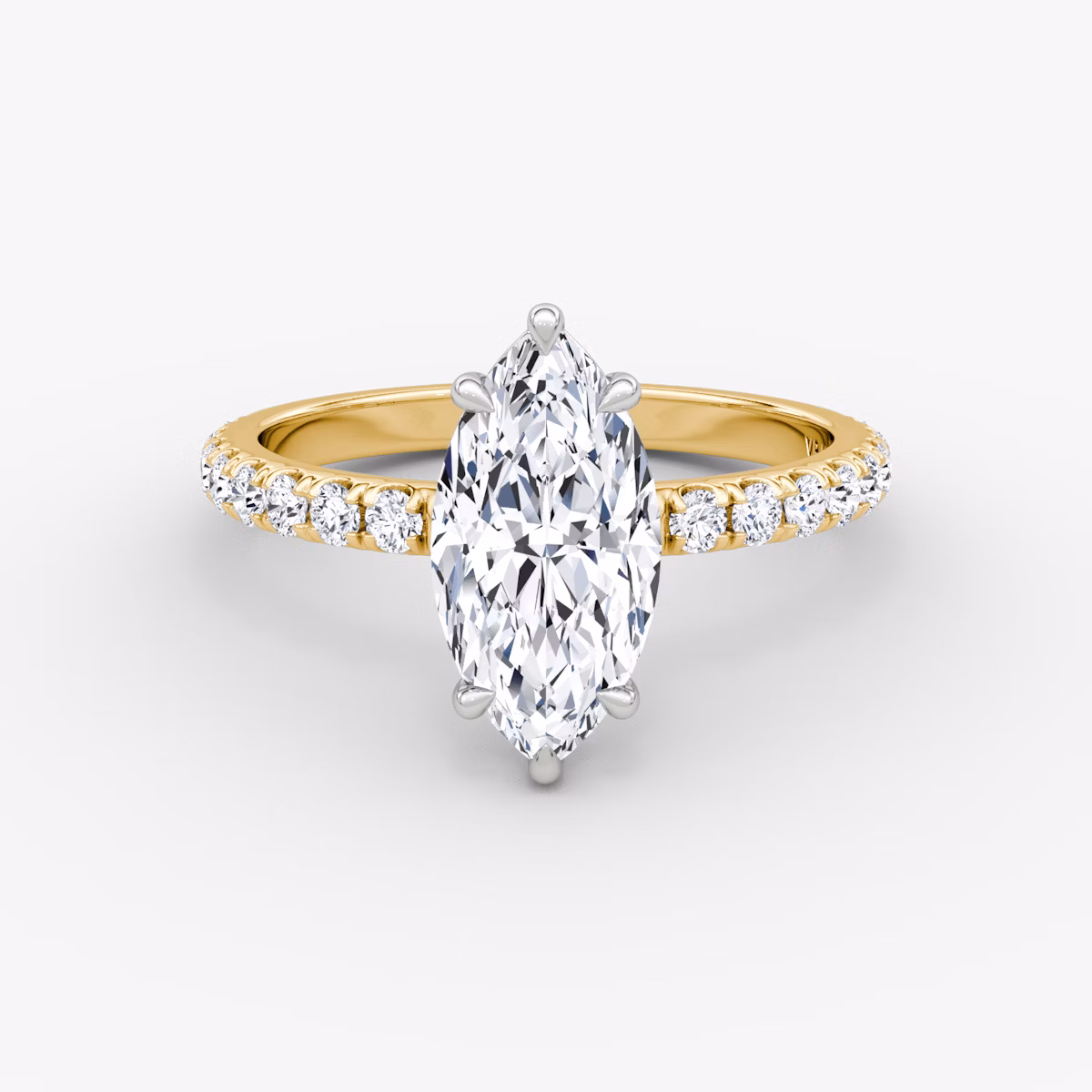 The Signature | Marquise | 18k | Yellow Gold and Platinum | bandAccent: Pavé | bandWidth: large | hiddenHalo: no | diamondOrientation: vertical | caratWeight: other