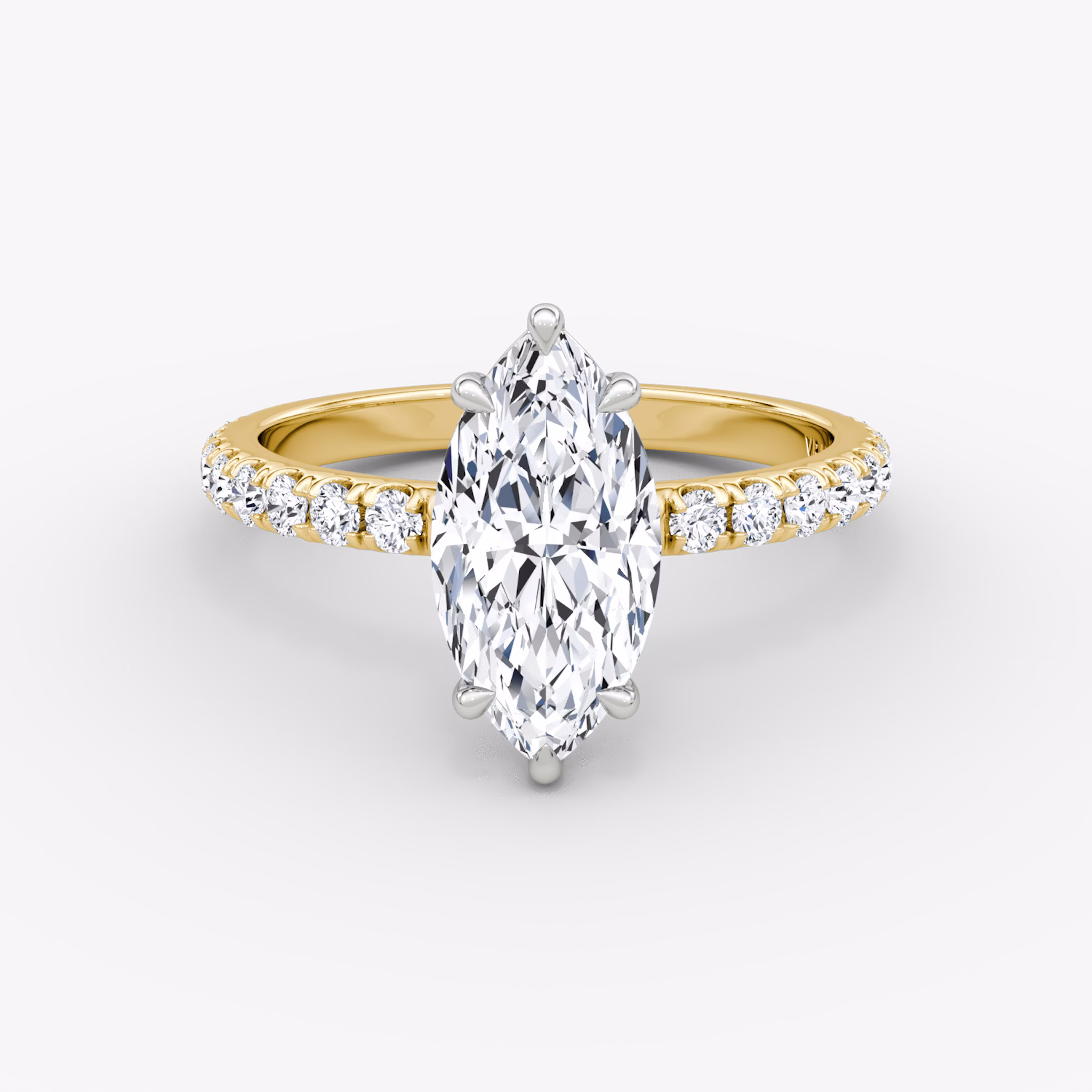 The Signature | Marquise | 18k | Yellow Gold and Platinum | bandAccent: Pavé | bandWidth: large | hiddenHalo: no | diamondOrientation: vertical | caratWeight: other