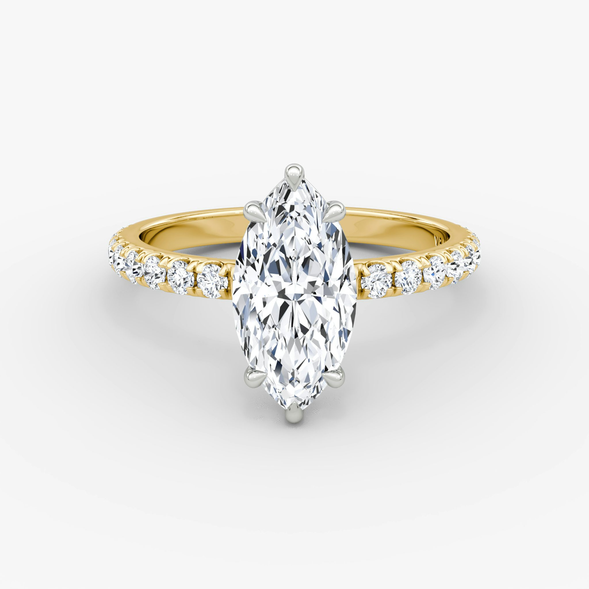 The Signature | Marquise | 18k | Yellow Gold and Platinum | bandAccent: Pavé | bandWidth: large | hiddenHalo: no | diamondOrientation: vertical | caratWeight: other