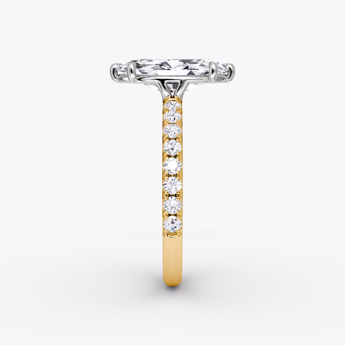 The Signature | Marquise | 18k | Yellow Gold and Platinum | bandAccent: Pavé | bandWidth: large | hiddenHalo: no | diamondOrientation: vertical | caratWeight: other