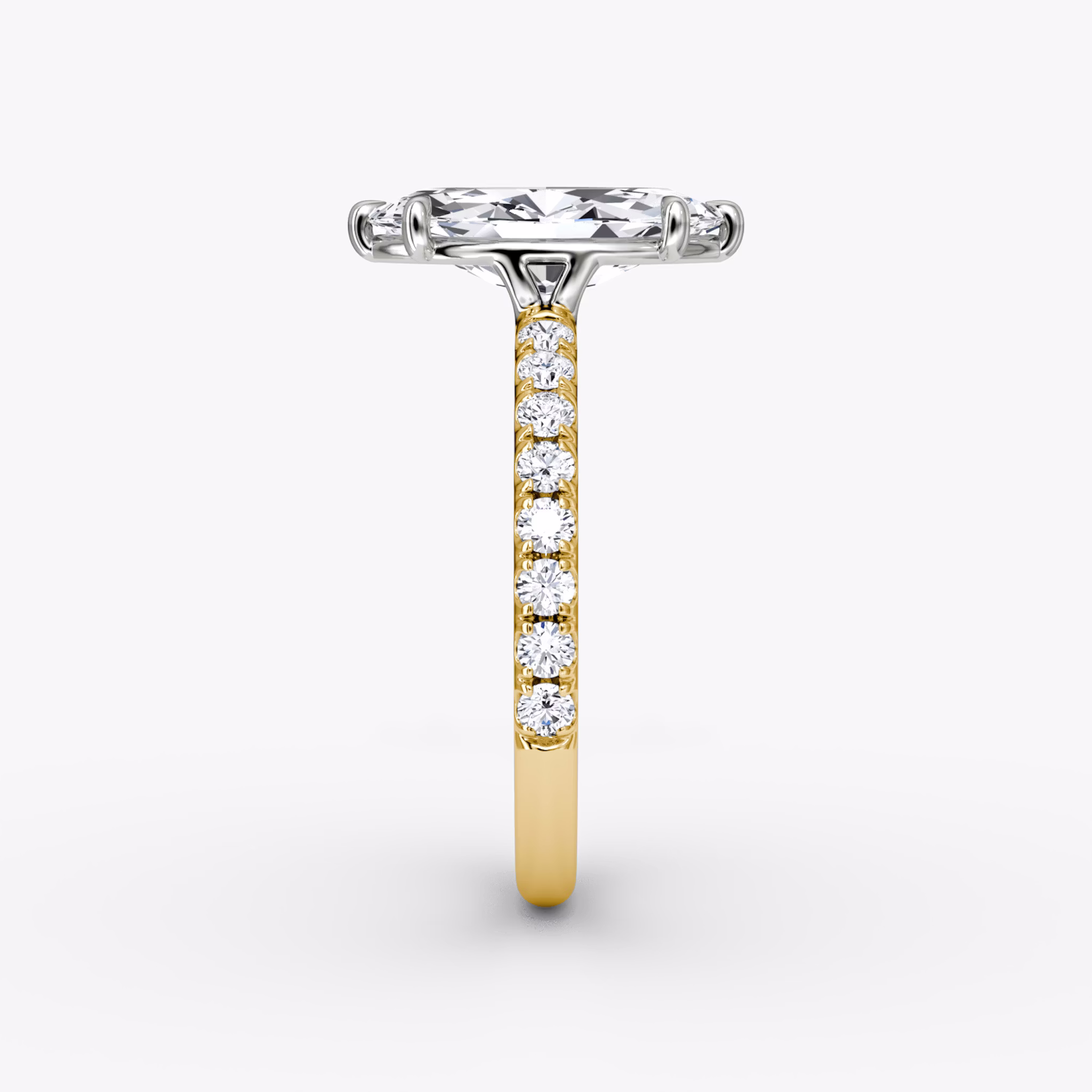 The Signature | Marquise | 18k | Yellow Gold and Platinum | bandAccent: Pavé | bandWidth: large | hiddenHalo: no | diamondOrientation: vertical | caratWeight: other