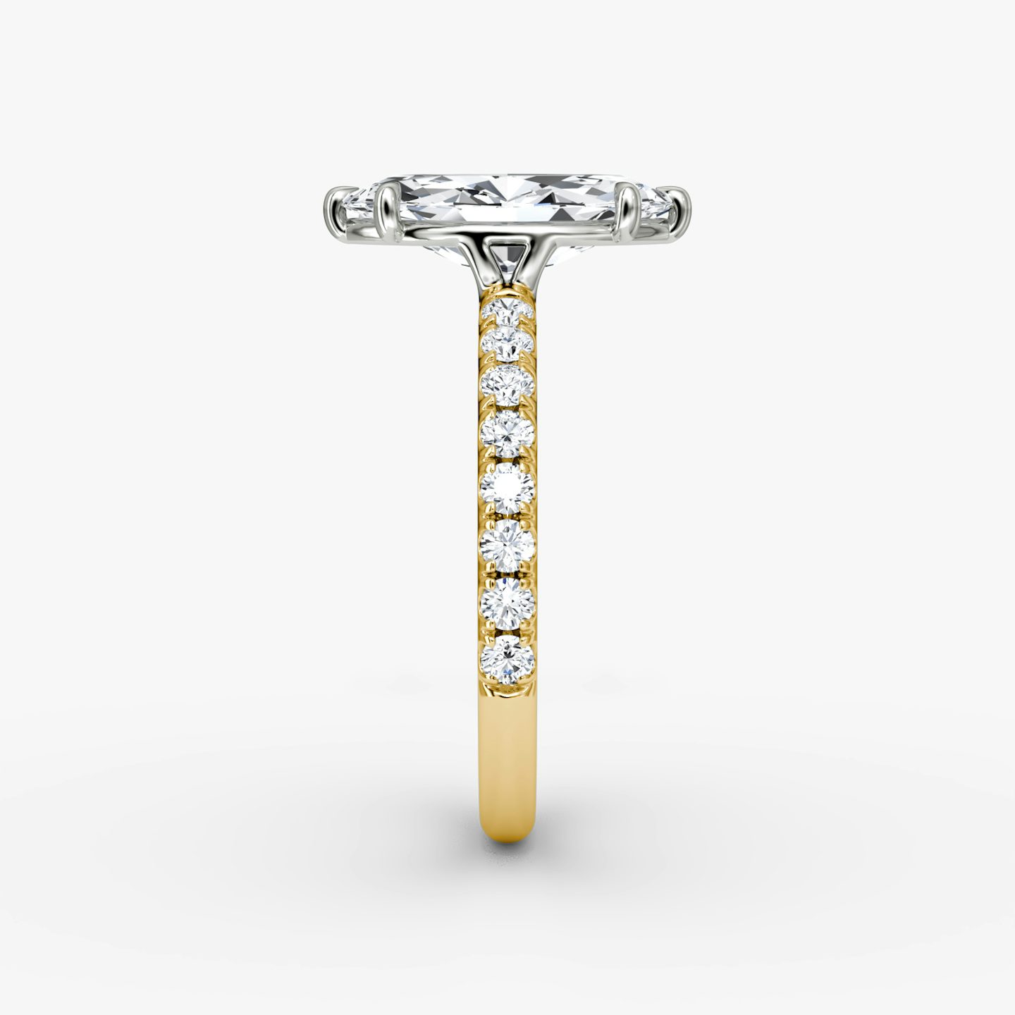 The Signature | Marquise | 18k | Yellow Gold and Platinum | bandAccent: Pavé | bandWidth: large | hiddenHalo: no | diamondOrientation: vertical | caratWeight: other
