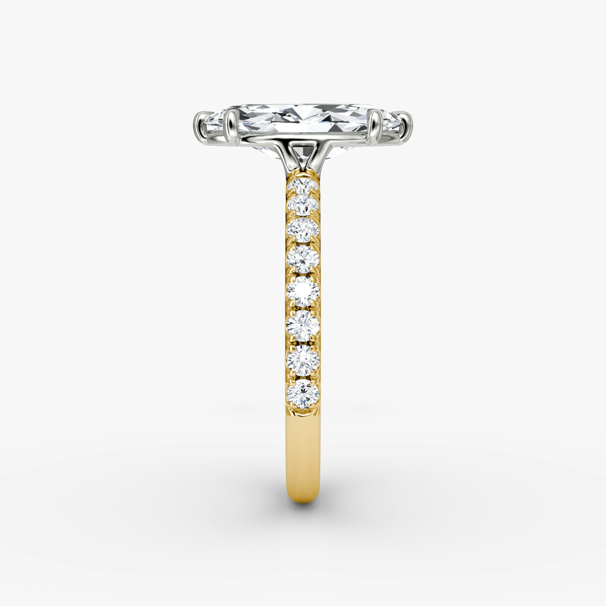 The Signature | Marquise | 18k | Yellow Gold and Platinum | bandAccent: Pavé | bandWidth: large | hiddenHalo: no | diamondOrientation: vertical | caratWeight: other