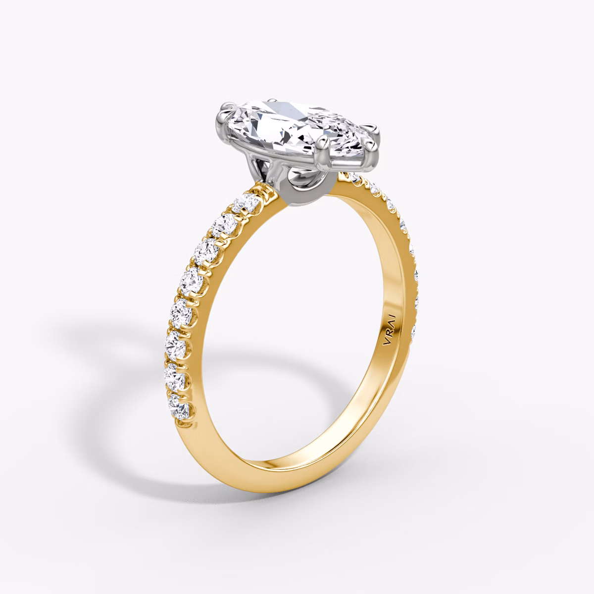 The Signature | Marquise | 18k | Yellow Gold and Platinum | bandAccent: Pavé | bandWidth: large | hiddenHalo: no | diamondOrientation: vertical | caratWeight: other