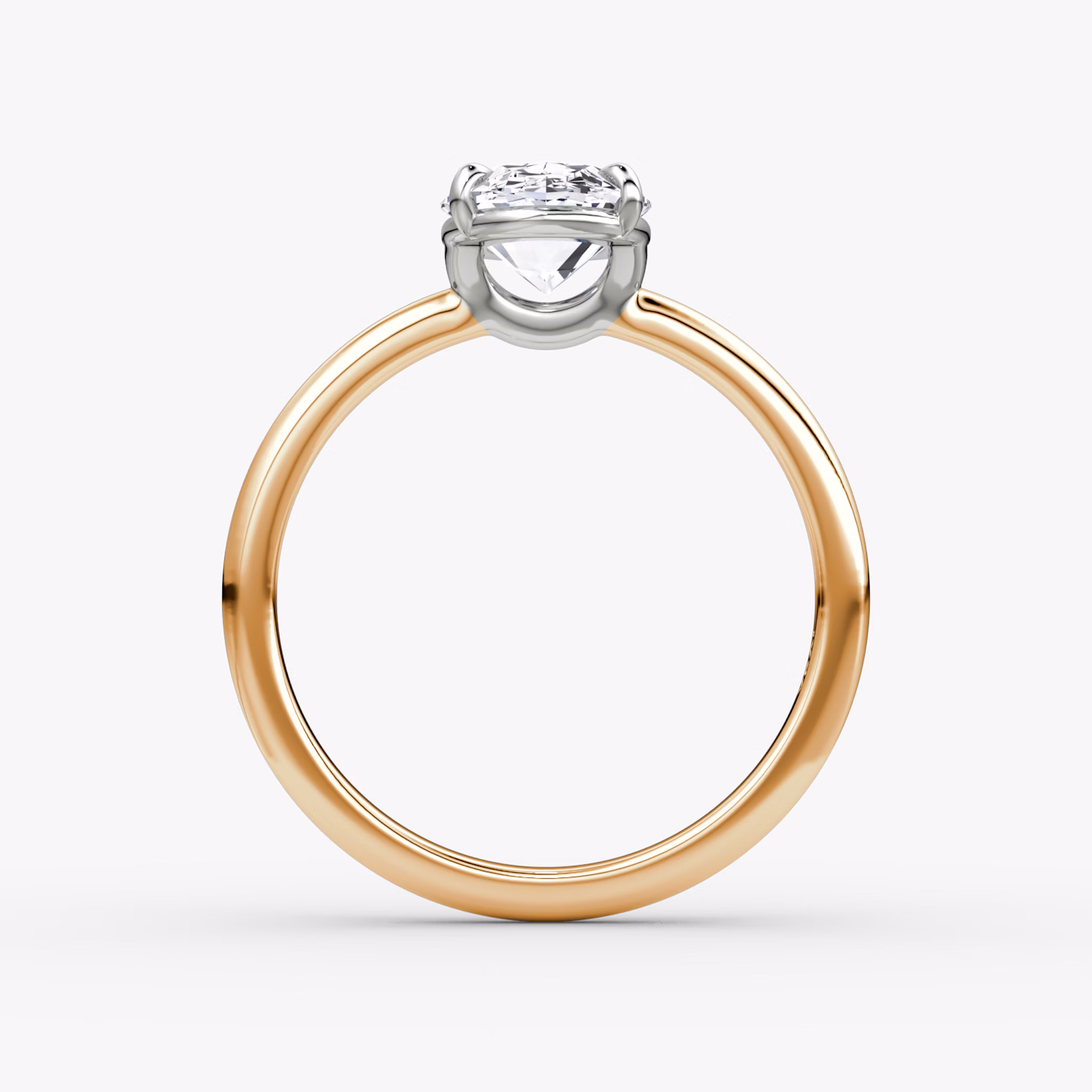 The Signature | Oval | 14k | Rose Gold and Platinum | bandAccent: Plain | bandWidth: large | hiddenHalo: no | diamondOrientation: vertical | caratWeight: other