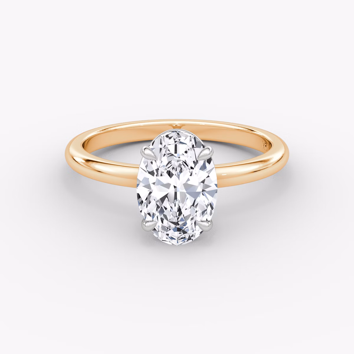 The Signature | Oval | 14k | Rose Gold and Platinum | bandAccent: Plain | bandWidth: large | hiddenHalo: no | diamondOrientation: vertical | caratWeight: other