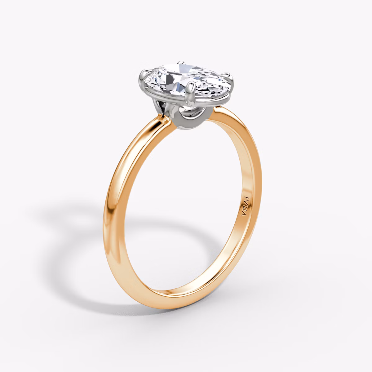The Signature | Oval | 14k | Rose Gold and Platinum | bandAccent: Plain | bandWidth: large | hiddenHalo: no | diamondOrientation: vertical | caratWeight: other
