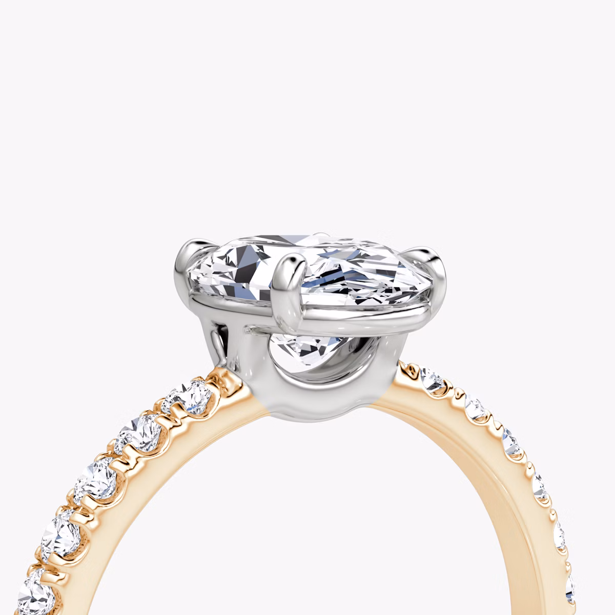 The Signature | Oval | 14k | Rose Gold and Platinum | bandAccent: Pavé | bandWidth: large | hiddenHalo: no | diamondOrientation: vertical | caratWeight: other
