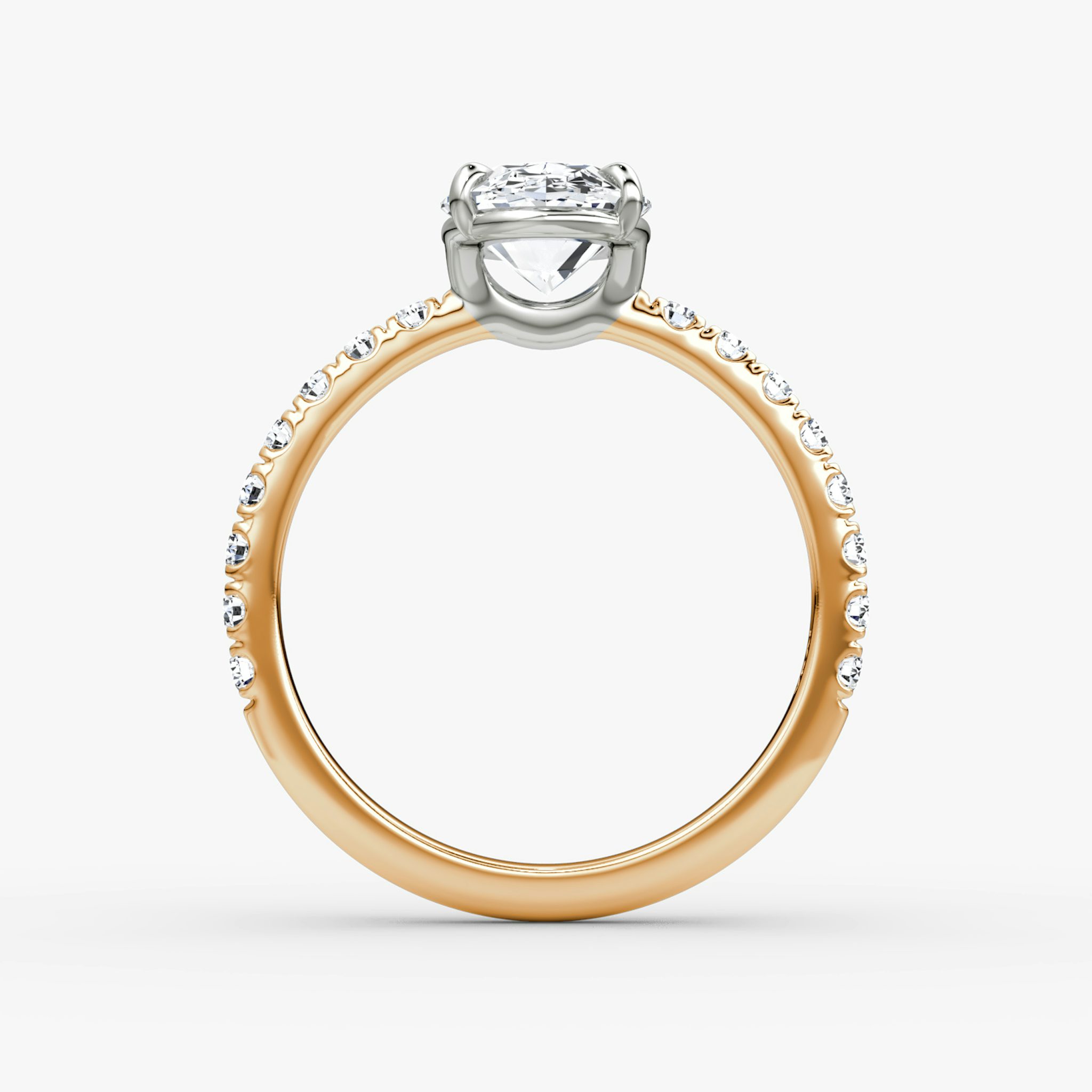 The Signature | Oval | 14k | Rose Gold and Platinum | bandAccent: Pavé | bandWidth: large | hiddenHalo: no | diamondOrientation: vertical | caratWeight: other