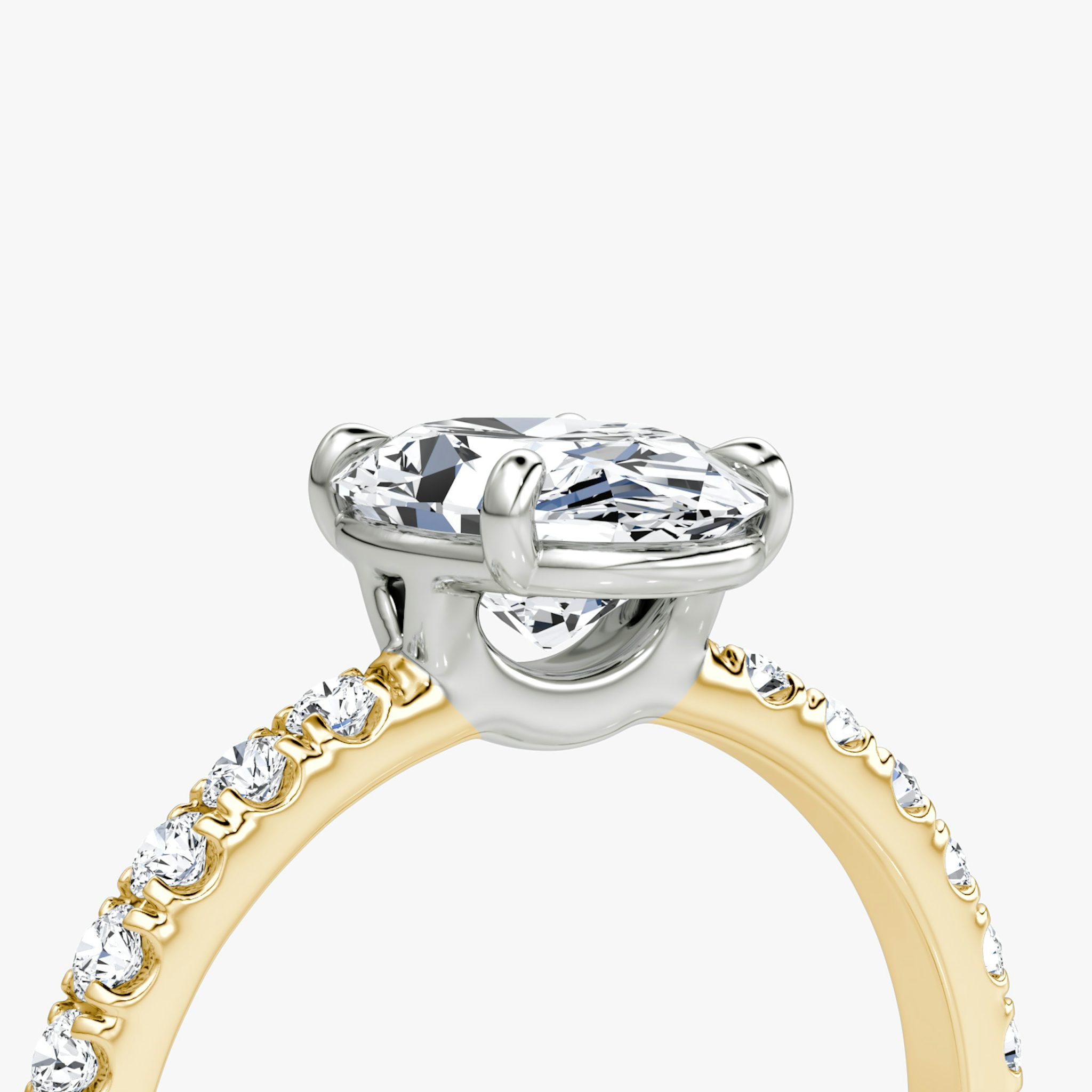 The Signature | Oval | 18k | Yellow Gold and Platinum | bandAccent: Pavé | bandWidth: large | hiddenHalo: no | diamondOrientation: vertical | caratWeight: other