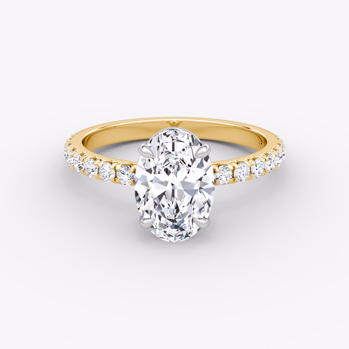 The Signature | Oval | 18k | Yellow Gold and Platinum | bandAccent: Pavé | bandWidth: large | hiddenHalo: no | diamondOrientation: vertical | caratWeight: other