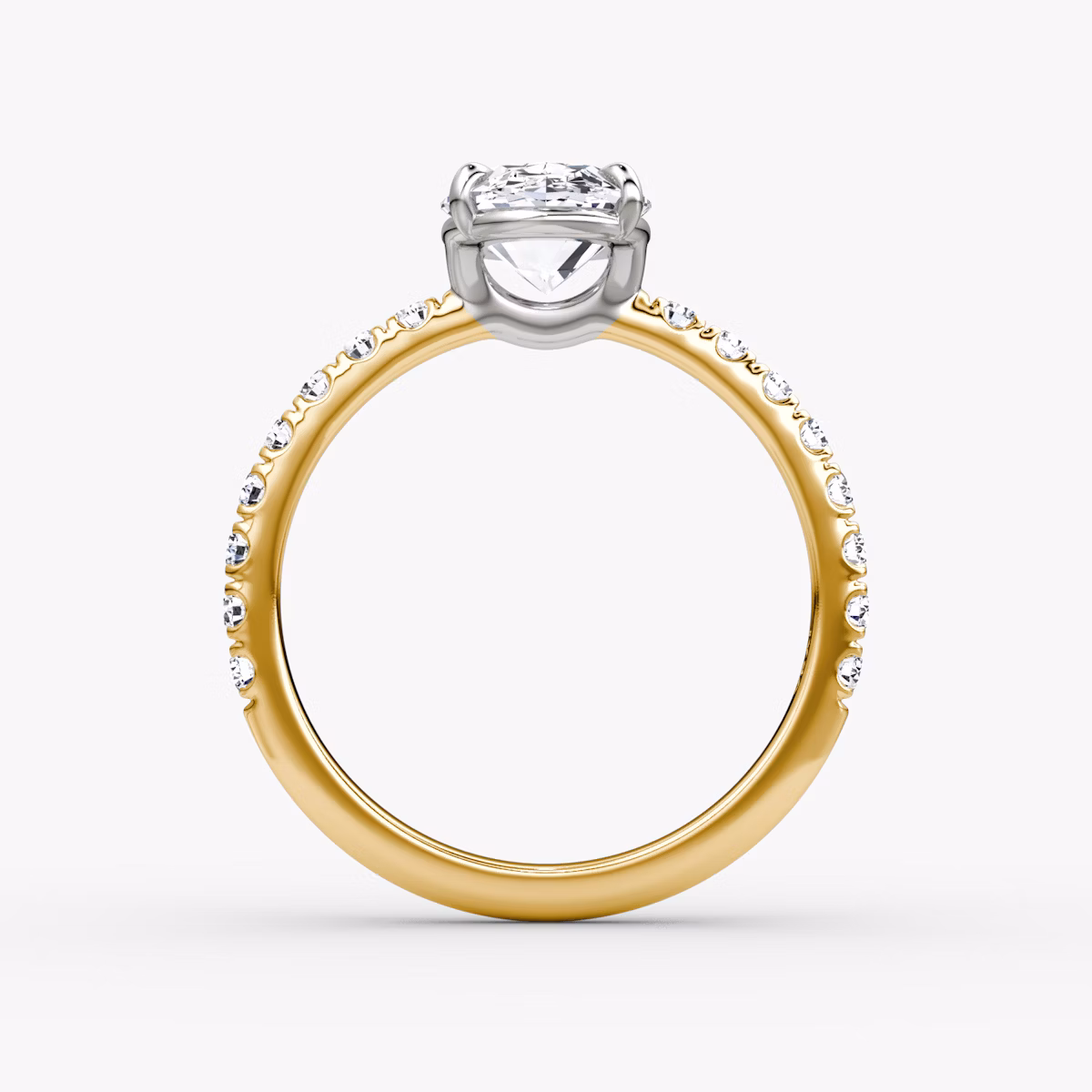 The Signature | Oval | 18k | Yellow Gold and Platinum | bandAccent: Pavé | bandWidth: large | hiddenHalo: no | diamondOrientation: vertical | caratWeight: other
