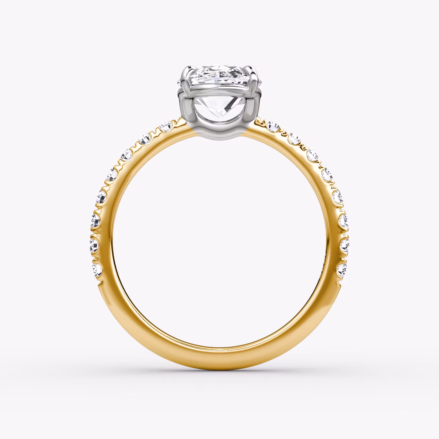 The Signature | Oval | 18k | Yellow Gold and Platinum | bandAccent: Pavé | bandWidth: large | hiddenHalo: no | diamondOrientation: vertical | caratWeight: other