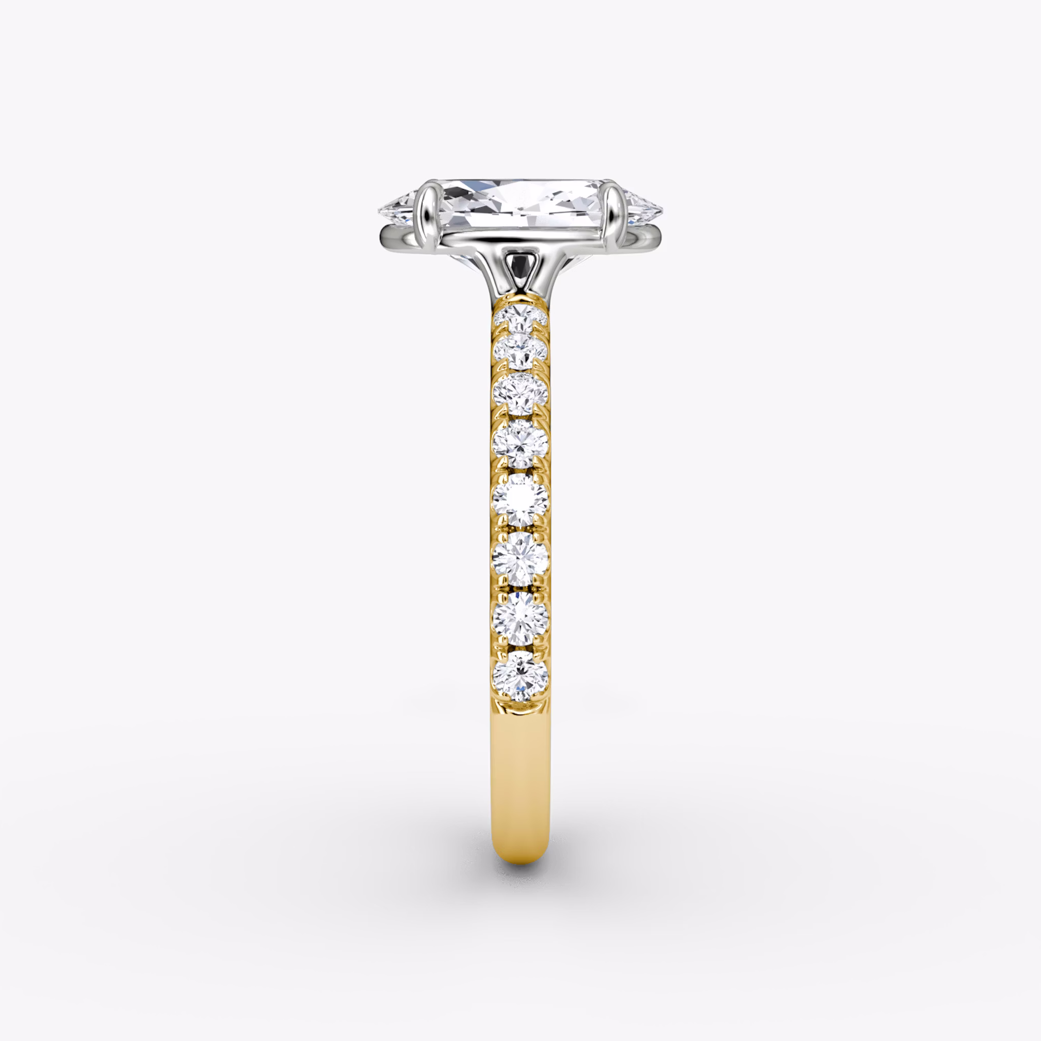 The Signature | Oval | 18k | Yellow Gold and Platinum | bandAccent: Pavé | bandWidth: large | hiddenHalo: no | diamondOrientation: vertical | caratWeight: other