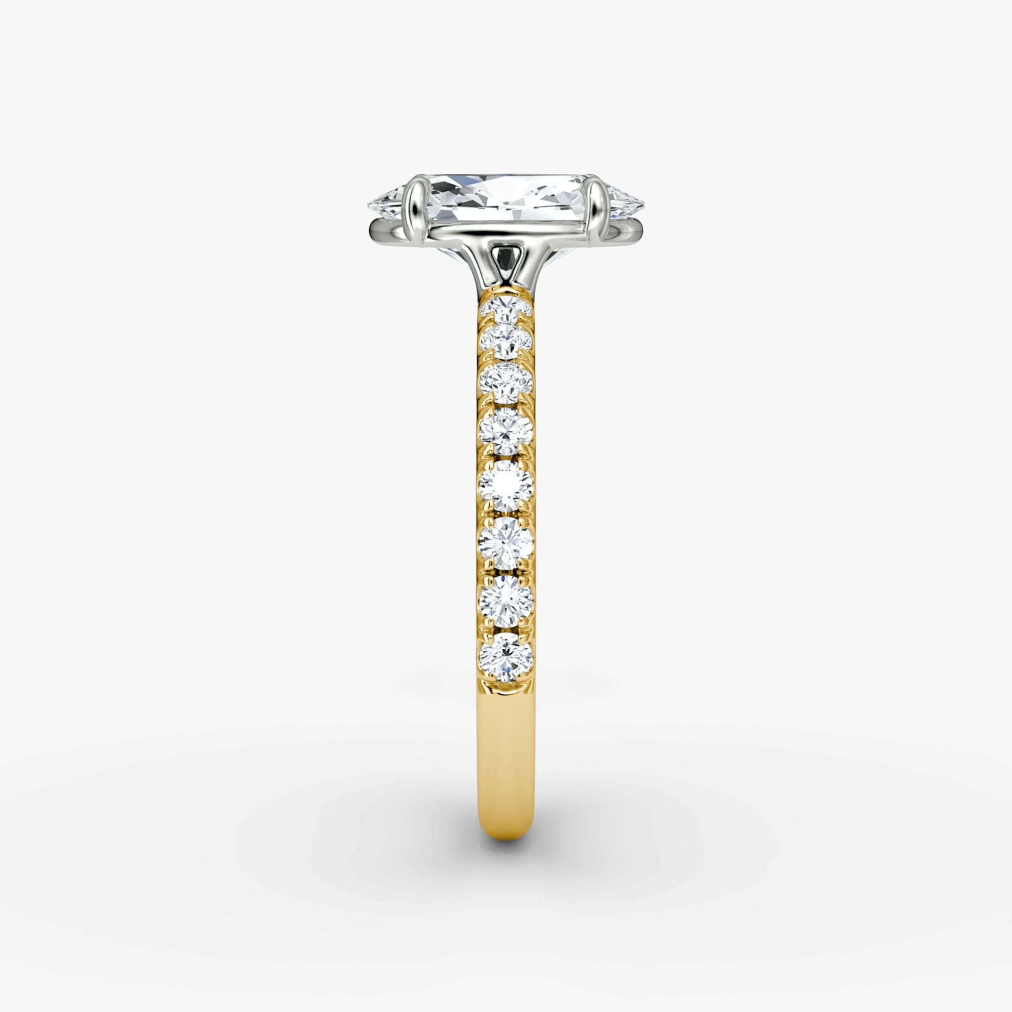 The Signature | Oval | 18k | Yellow Gold and Platinum | bandAccent: Pavé | bandWidth: large | hiddenHalo: no | diamondOrientation: vertical | caratWeight: other