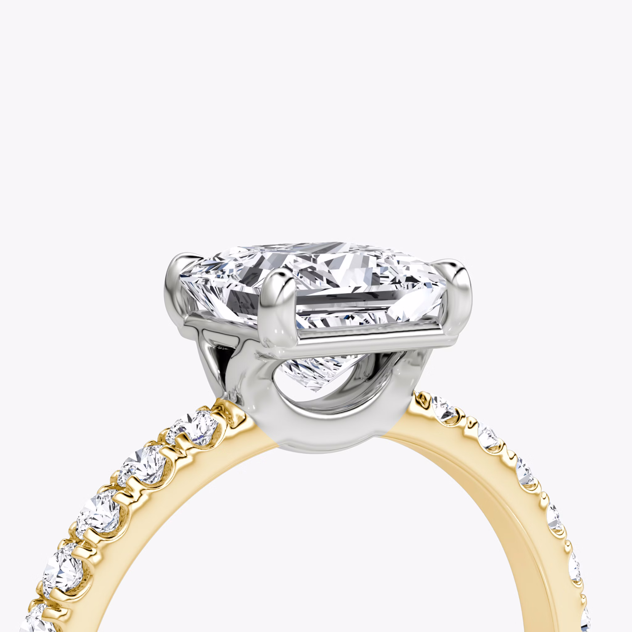 The Signature | Princess | 18k | Yellow Gold and Platinum | bandAccent: Pavé | bandWidth: large | hiddenHalo: no | diamondOrientation: vertical | caratWeight: other