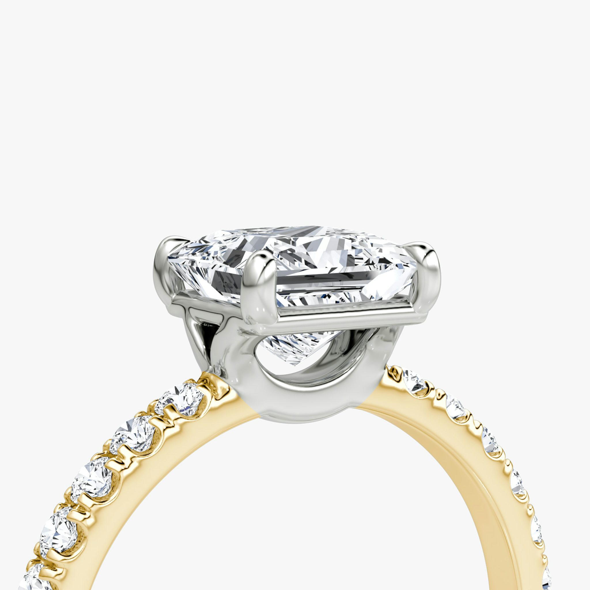 The Signature | Princess | 18k | Yellow Gold and Platinum | bandAccent: Pavé | bandWidth: large | hiddenHalo: no | diamondOrientation: vertical | caratWeight: other