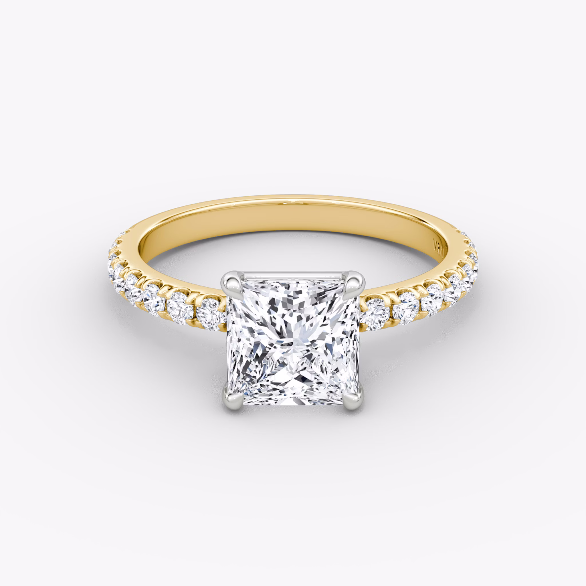 The Signature | Princess | 18k | Yellow Gold and Platinum | bandAccent: Pavé | bandWidth: large | hiddenHalo: no | diamondOrientation: vertical | caratWeight: other