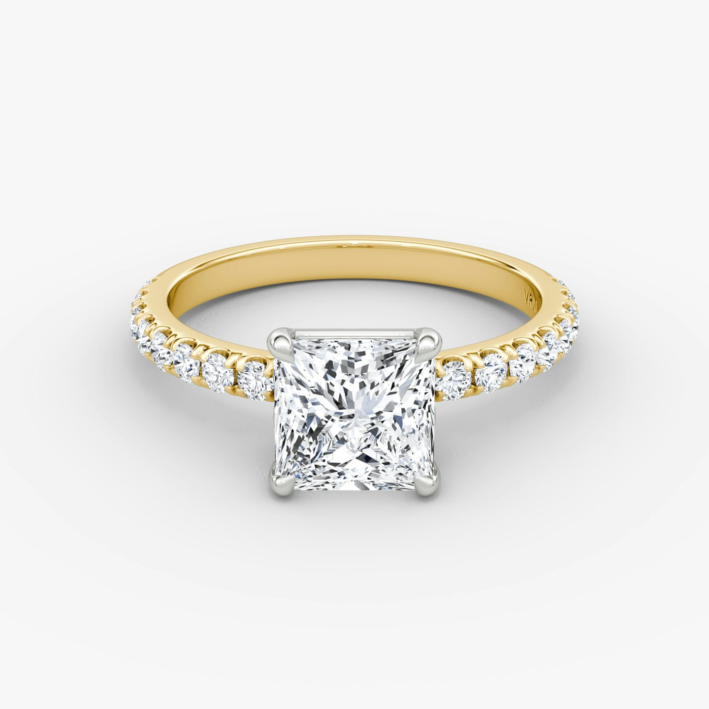 The Signature | Princess | 18k | Yellow Gold and Platinum | bandAccent: Pavé | bandWidth: large | hiddenHalo: no | diamondOrientation: vertical | caratWeight: other