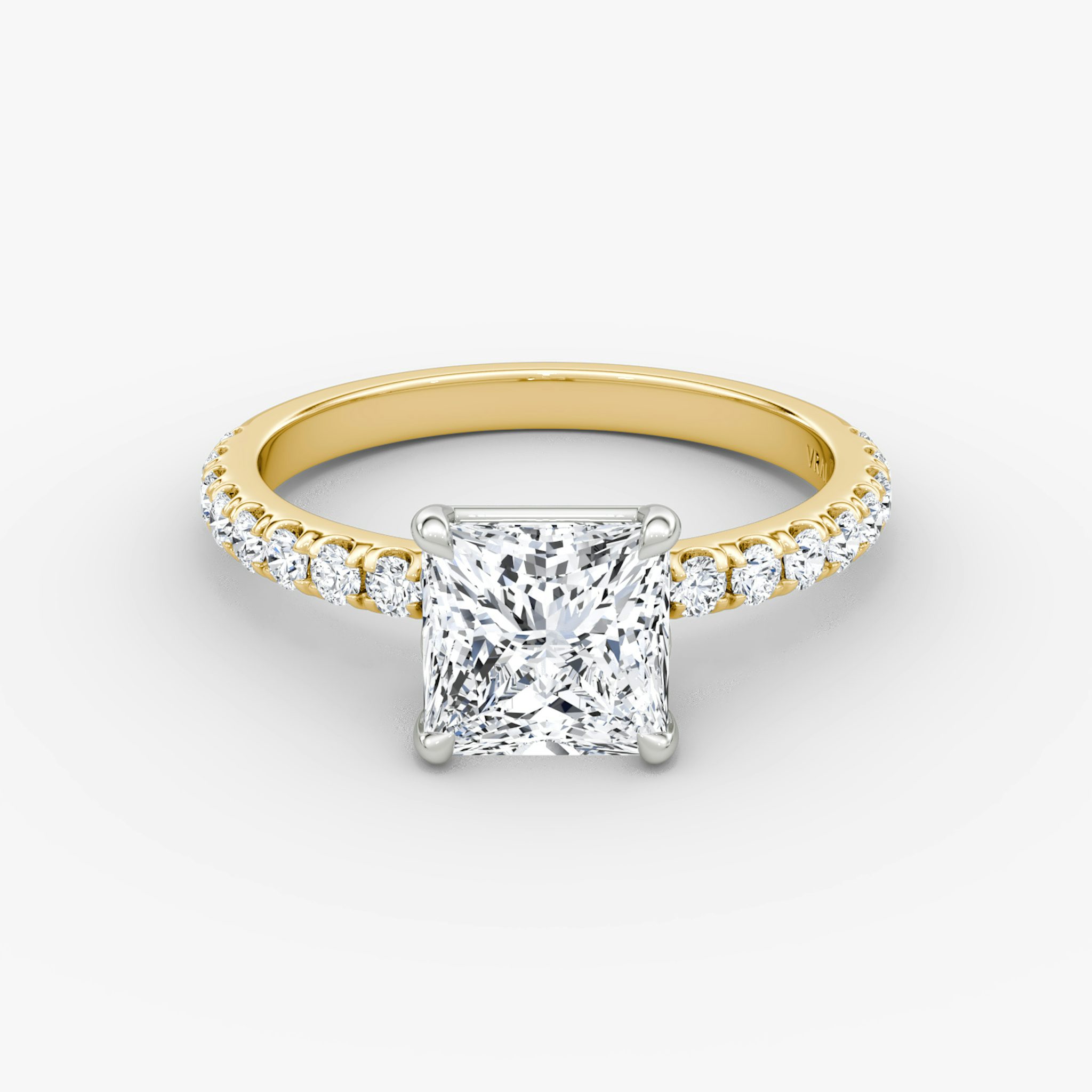 The Signature | Princess | 18k | Yellow Gold and Platinum | bandAccent: Pavé | bandWidth: large | hiddenHalo: no | diamondOrientation: vertical | caratWeight: other
