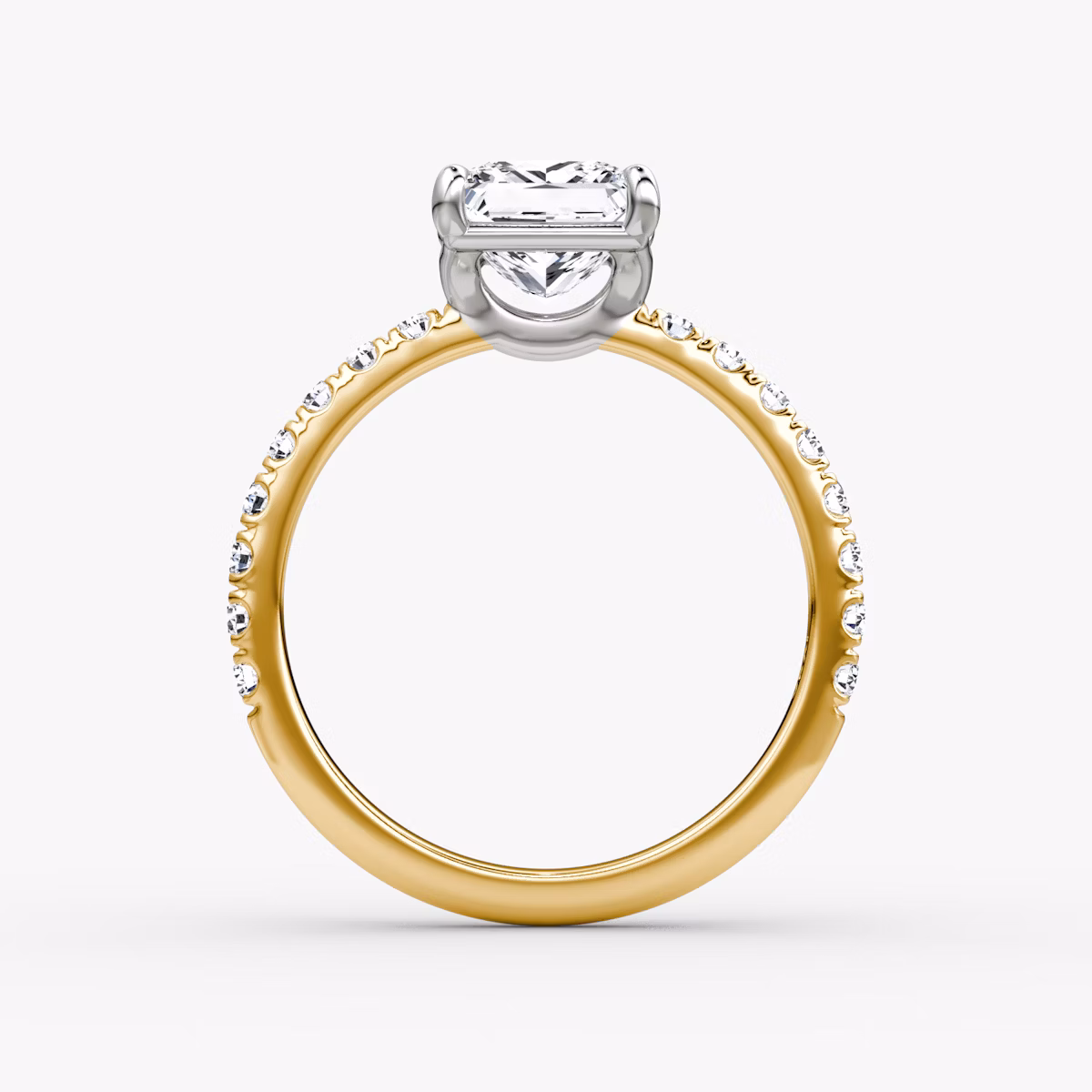 The Signature | Princess | 18k | Yellow Gold and Platinum | bandAccent: Pavé | bandWidth: large | hiddenHalo: no | diamondOrientation: vertical | caratWeight: other