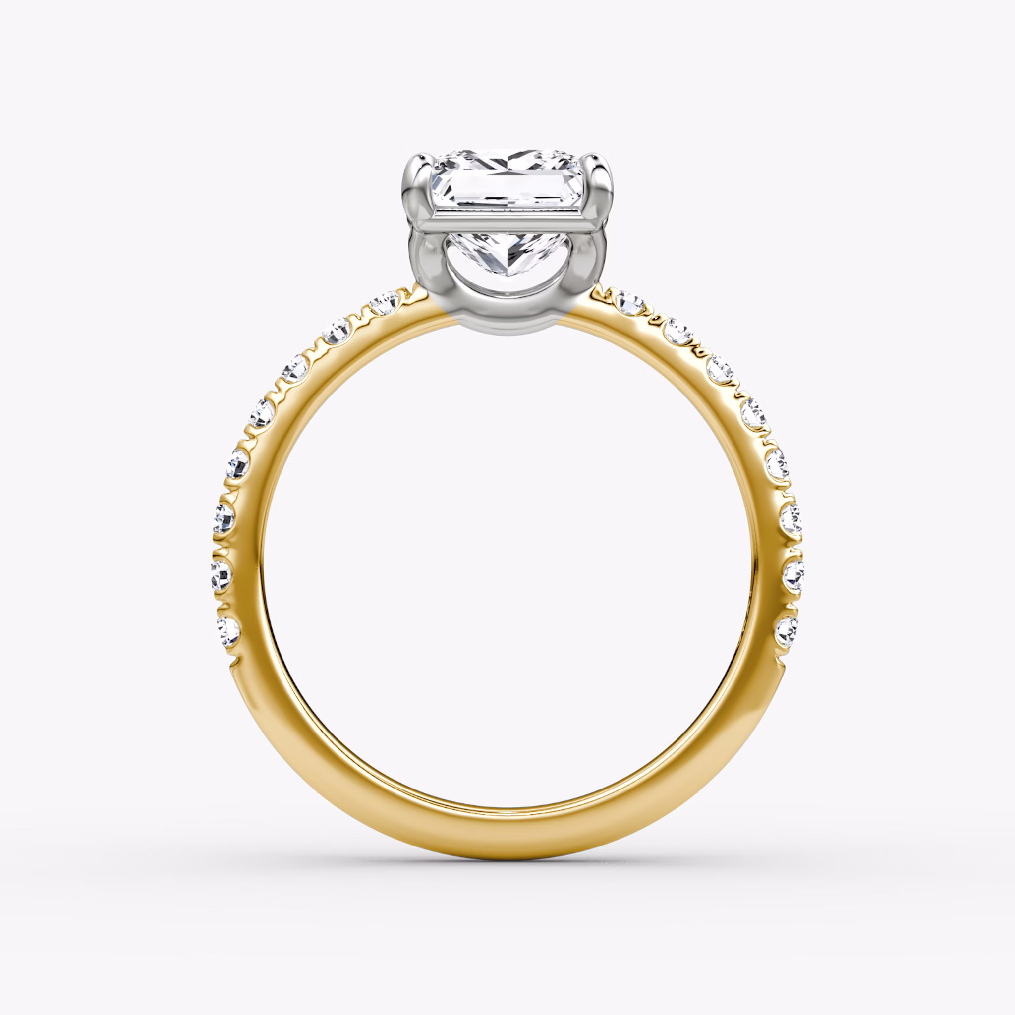 The Signature | Princess | 18k | Yellow Gold and Platinum | bandAccent: Pavé | bandWidth: large | hiddenHalo: no | diamondOrientation: vertical | caratWeight: other