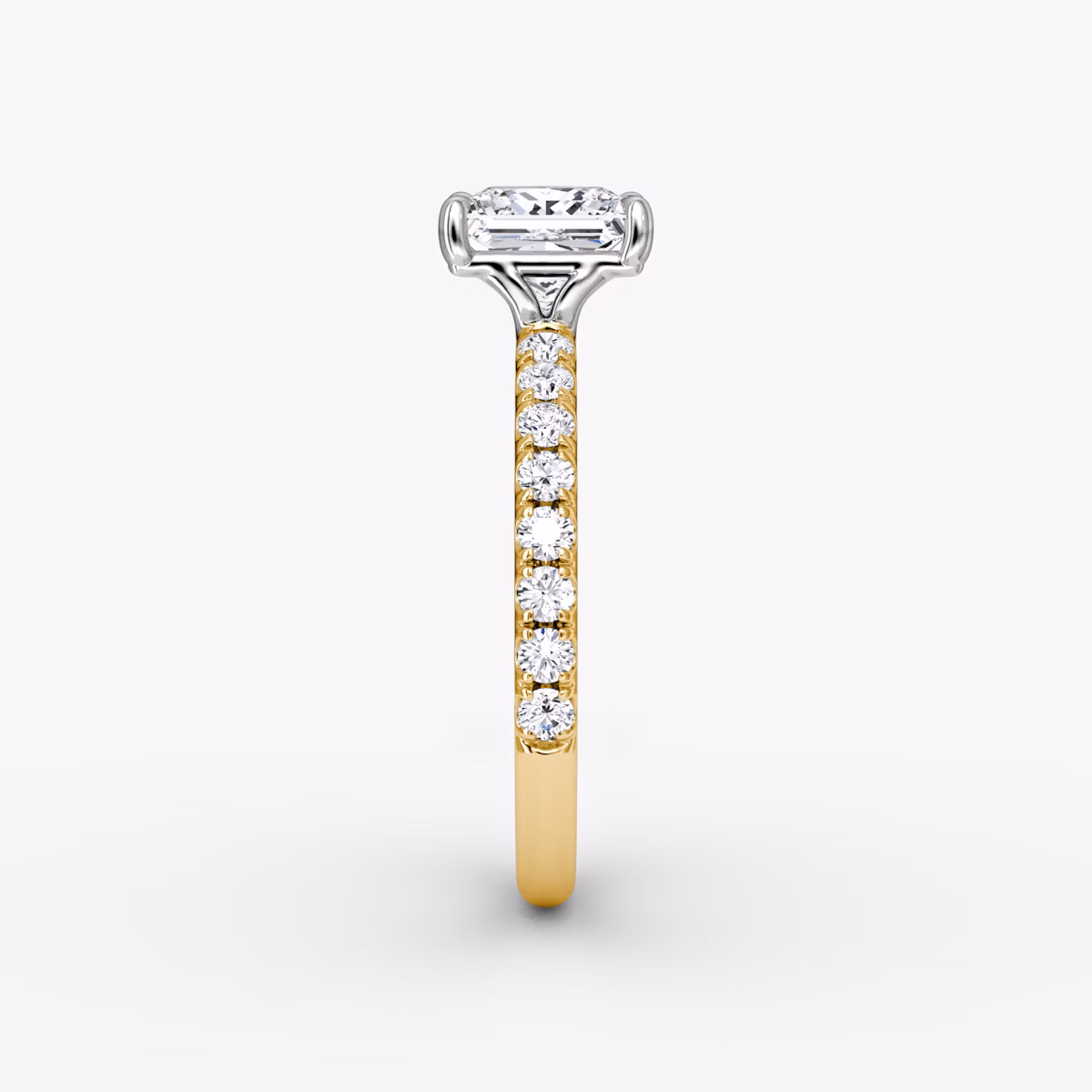 The Signature | Princess | 18k | Yellow Gold and Platinum | bandAccent: Pavé | bandWidth: large | hiddenHalo: no | diamondOrientation: vertical | caratWeight: other